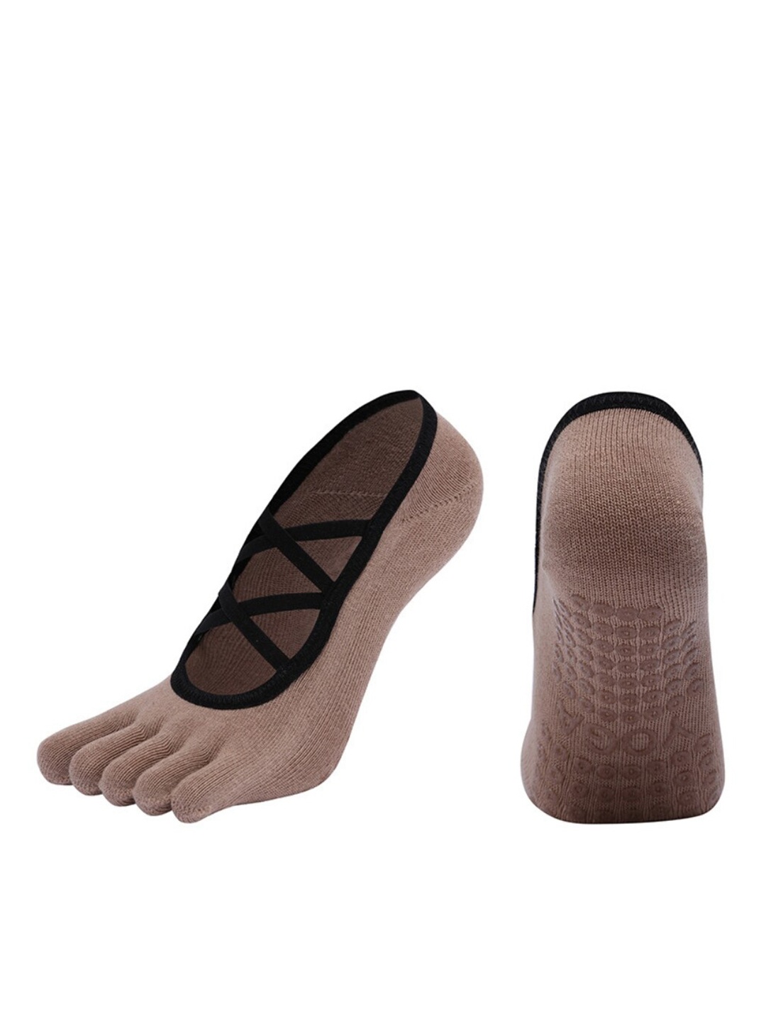 

BAESD Women Non-Slip Grips Ankle-Length Yoga Socks, Brown