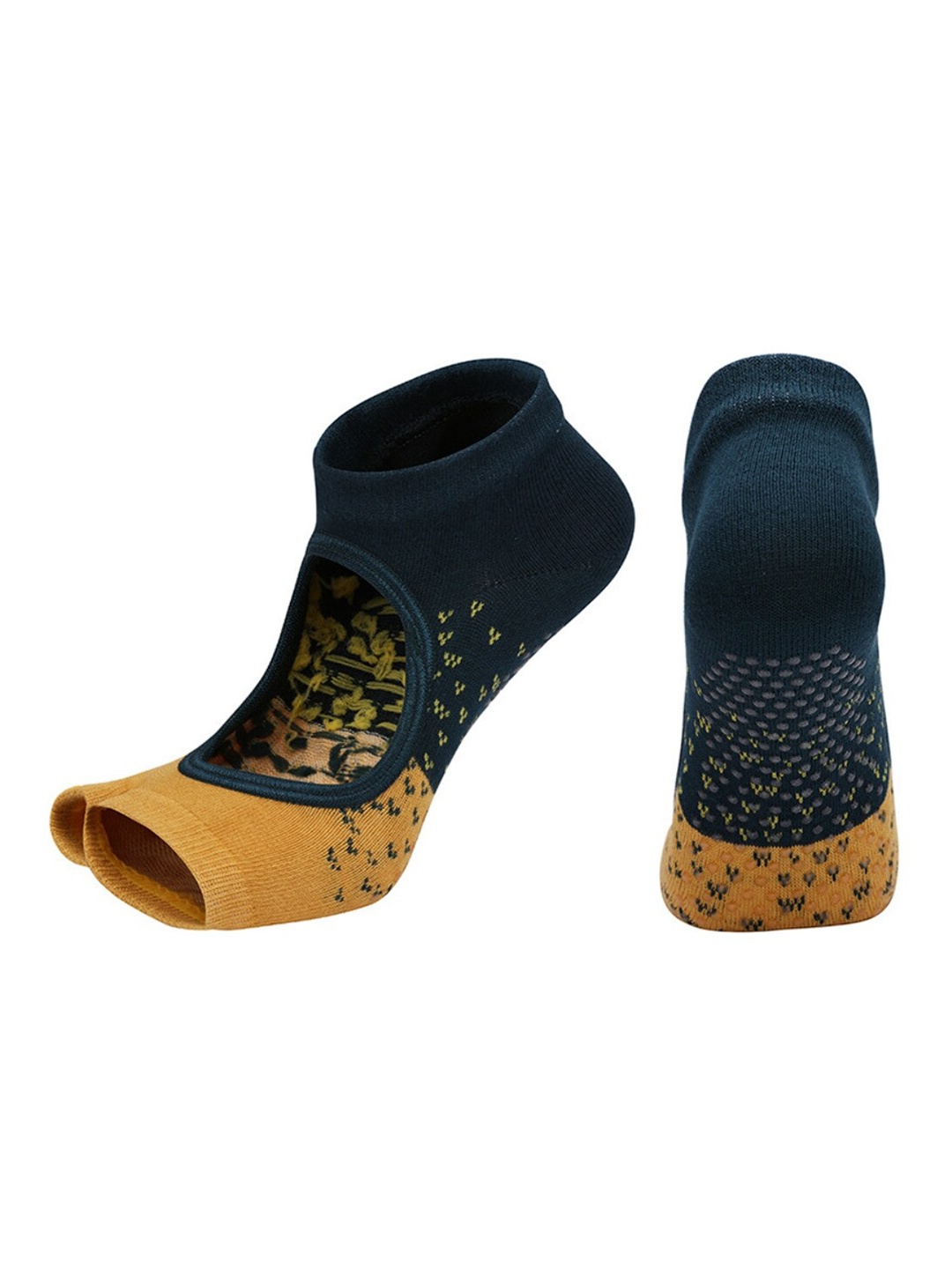 

BAESD Women Patterned Non-Slip Grips Anti Slip Ankle Length Yoga Socks, Navy blue