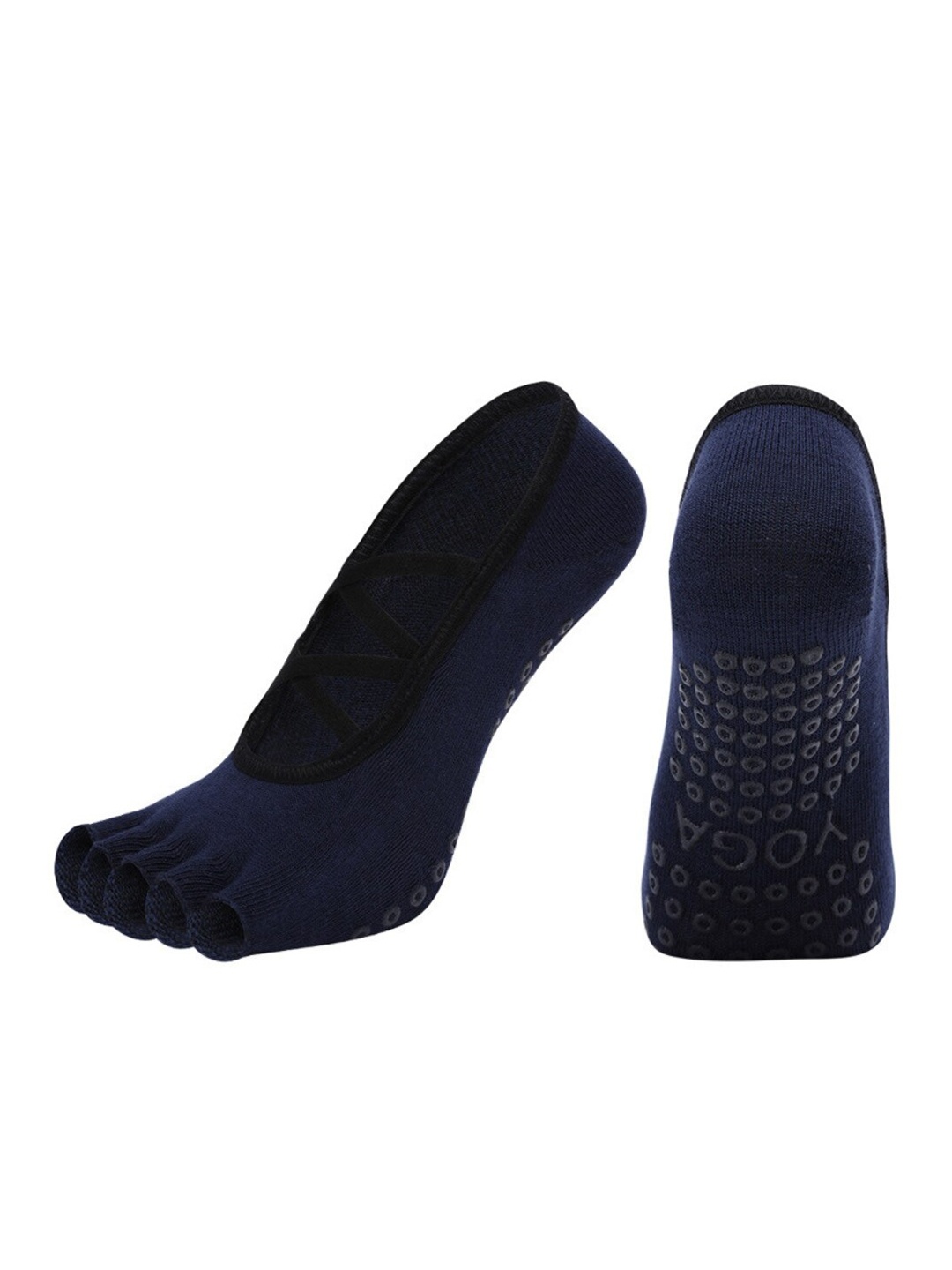 

BAESD Women Non-Slip Grips Ankle-Length Yoga Socks, Navy blue