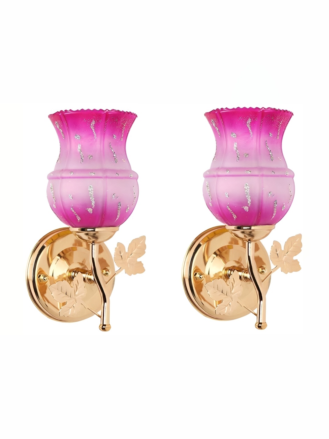 

1ST TIME Pink & Gold Toned 2 Pieces Printed Abstract Shaped Glass Wall Lamps