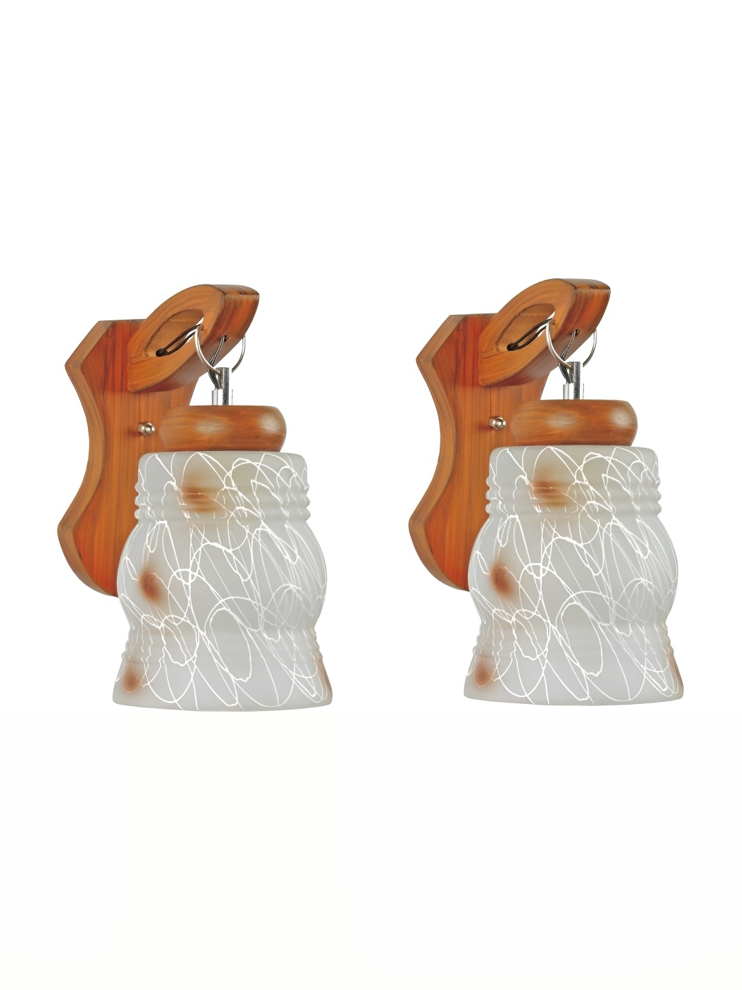 

1ST TIME White & Brown 2 Pieces Printed Glass Contemporary Wall Lamps