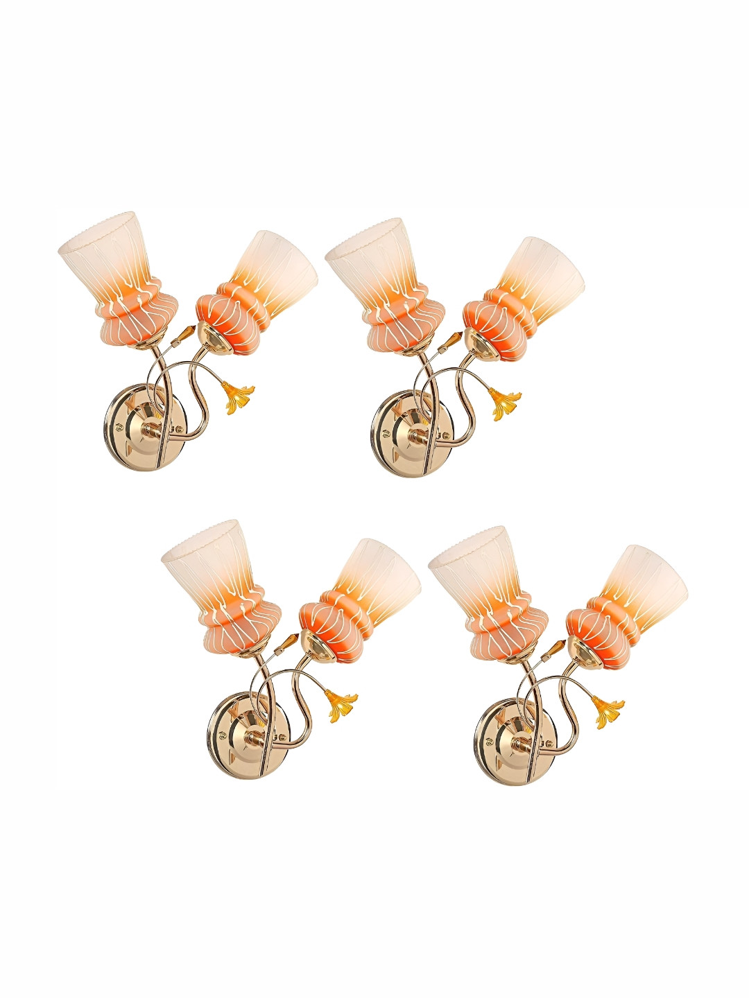 

1ST TIME White & Orange 4 Pieces Printed Glass Contemporary Wall Lamps