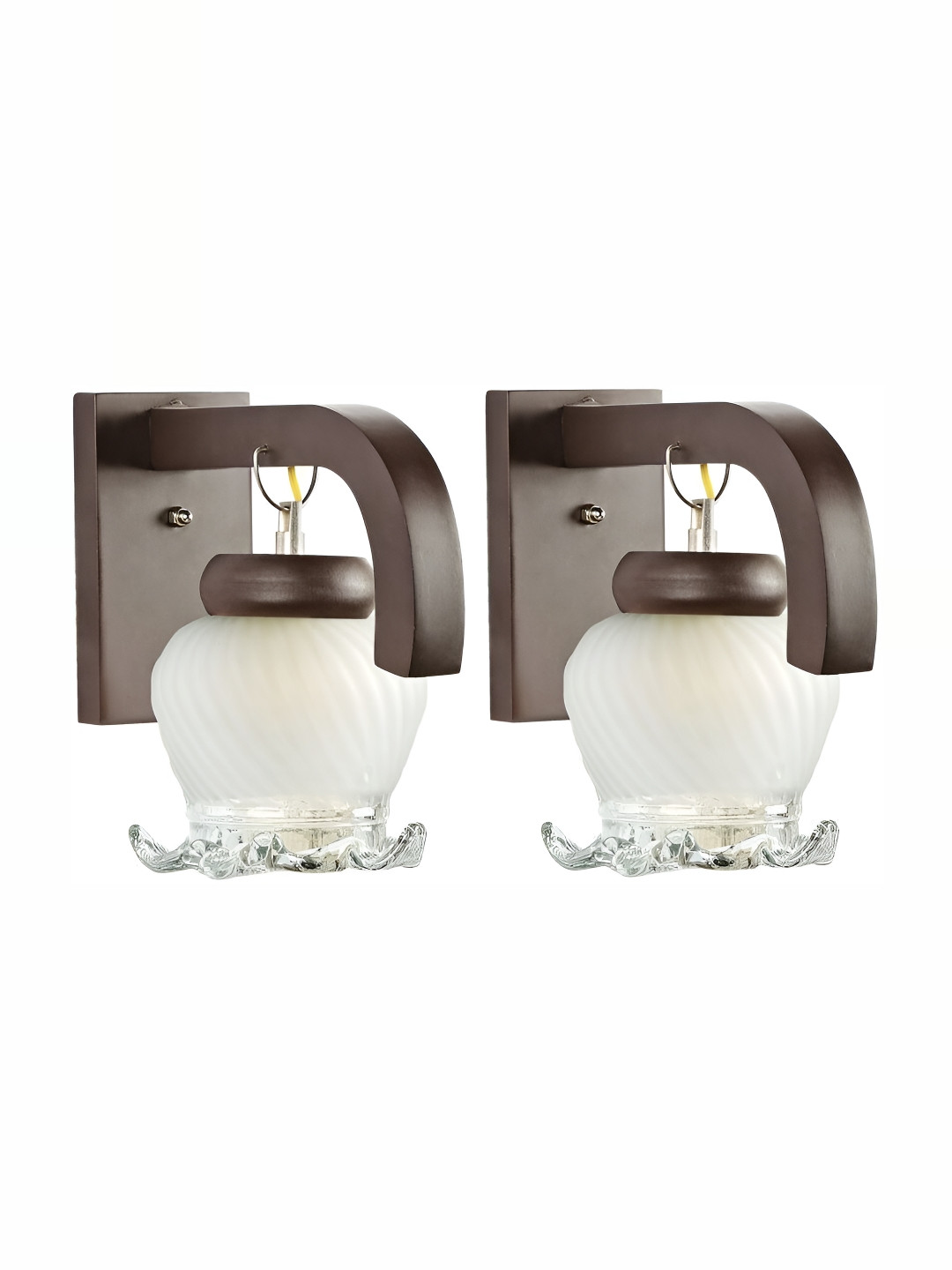 

1ST TIME White & Black 2 Pieces Glass Textured Contemporary Bell Shaped Wall Lamps