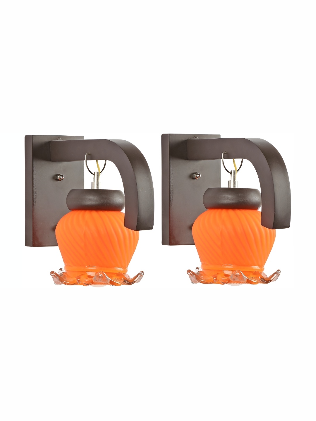 

1ST TIME Black & Orange 2 Pcs Textured Bell Shaped Contemporary Glass Wall Lamp