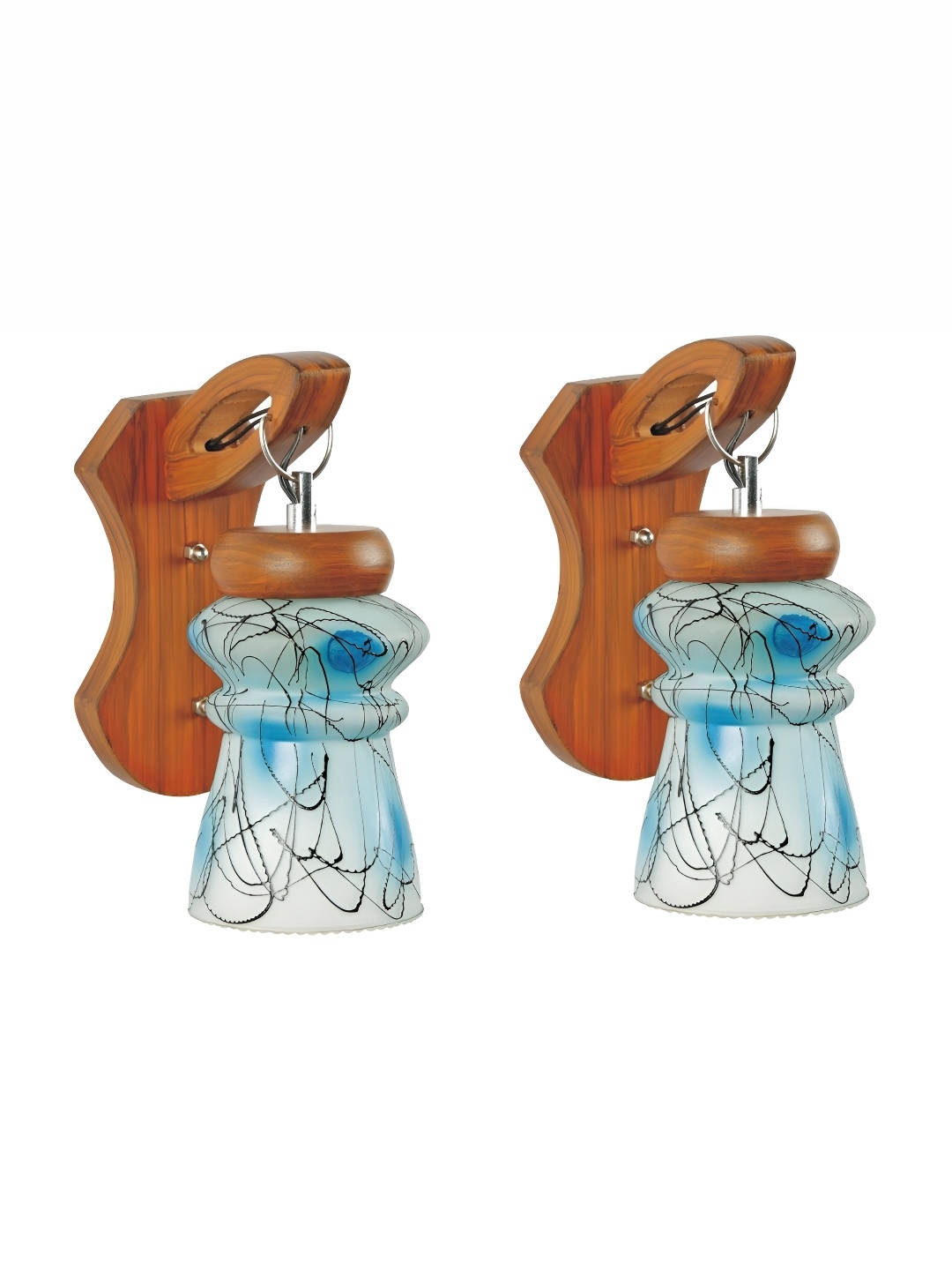 

1ST TIME Blue & White 2 Pieces Textured Glass Contemporary Bell Shaped Wall Lamps