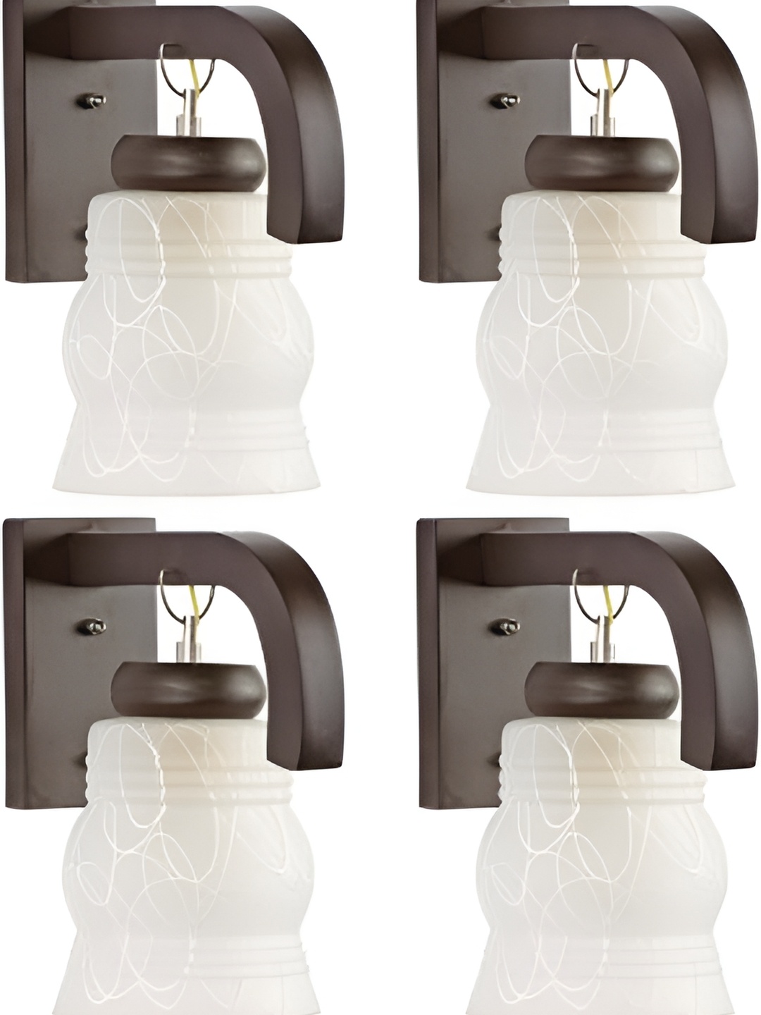 

1ST TIME White & Cream 4 Pieces Printed Glass Traditional Bell Shaped Wall Lamps