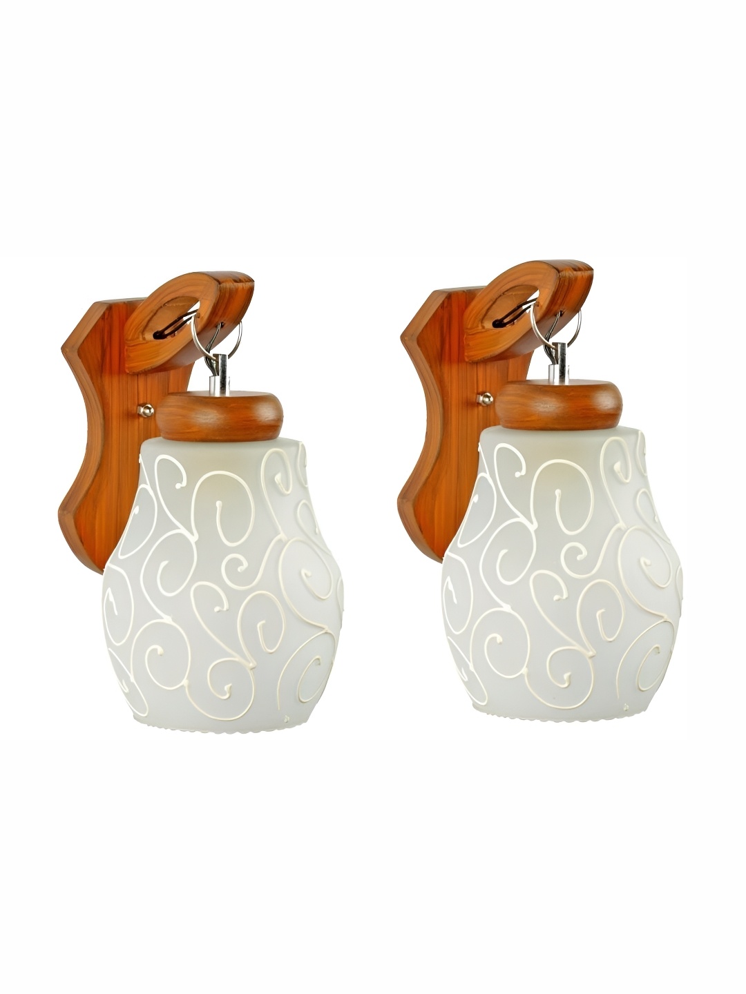 

1ST TIME White & Grey 2 Pieces Printed Glass Cylinder Shaped Contemporary Wall Lamps