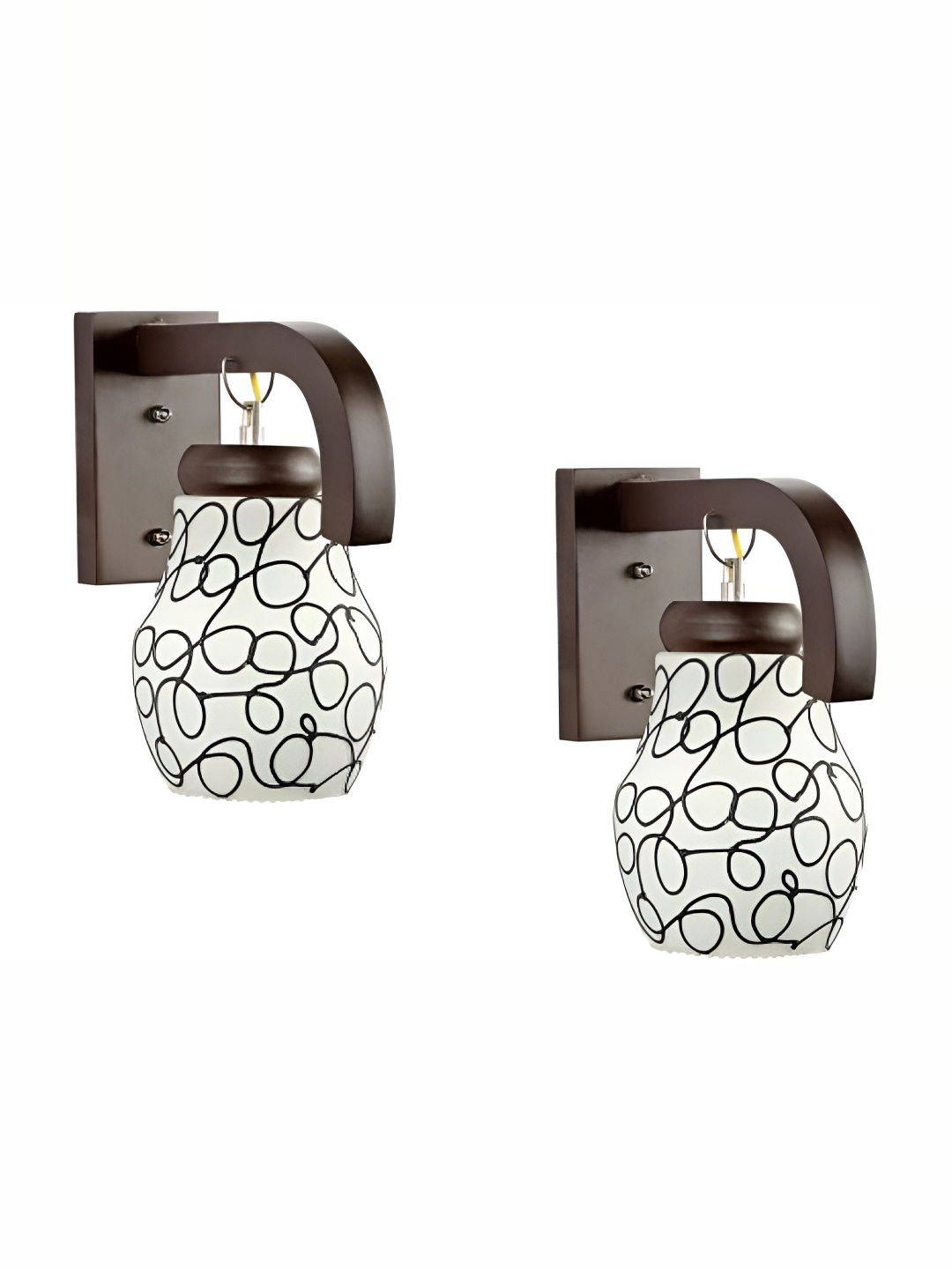 

1ST TIME White & Black 2 Pieces Printed Bell Shaped Glass Wall Lamps
