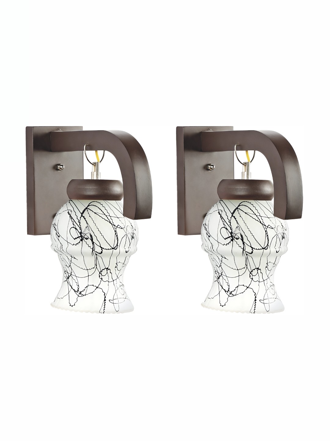 

1ST TIME Black & White 2 Pieces Printed Glass Traditional Wall Lamps
