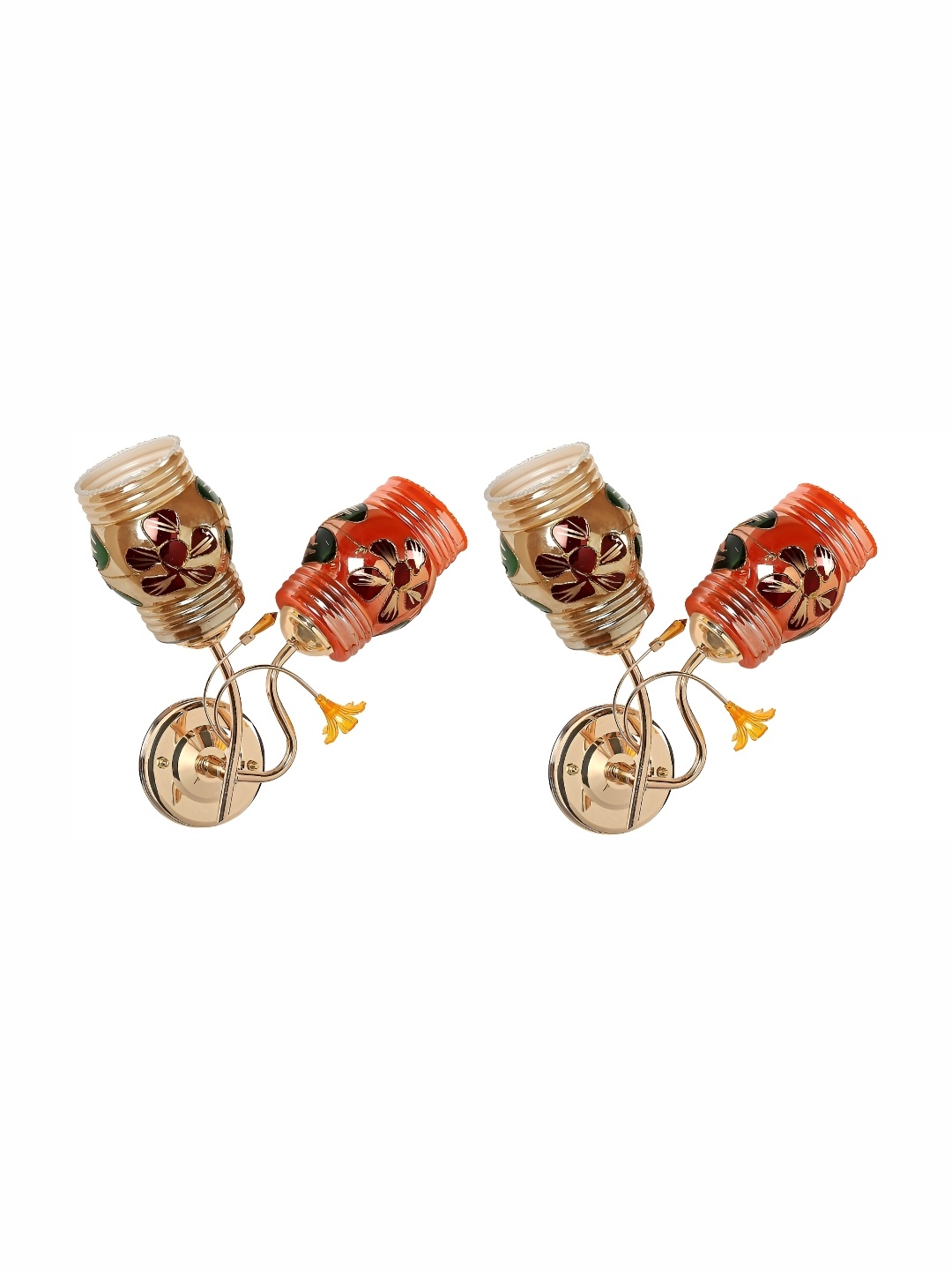 

1ST TIME Gold-Toned & Red 2 Pcs Printed Glass Abstract Shaped Wall Lamps