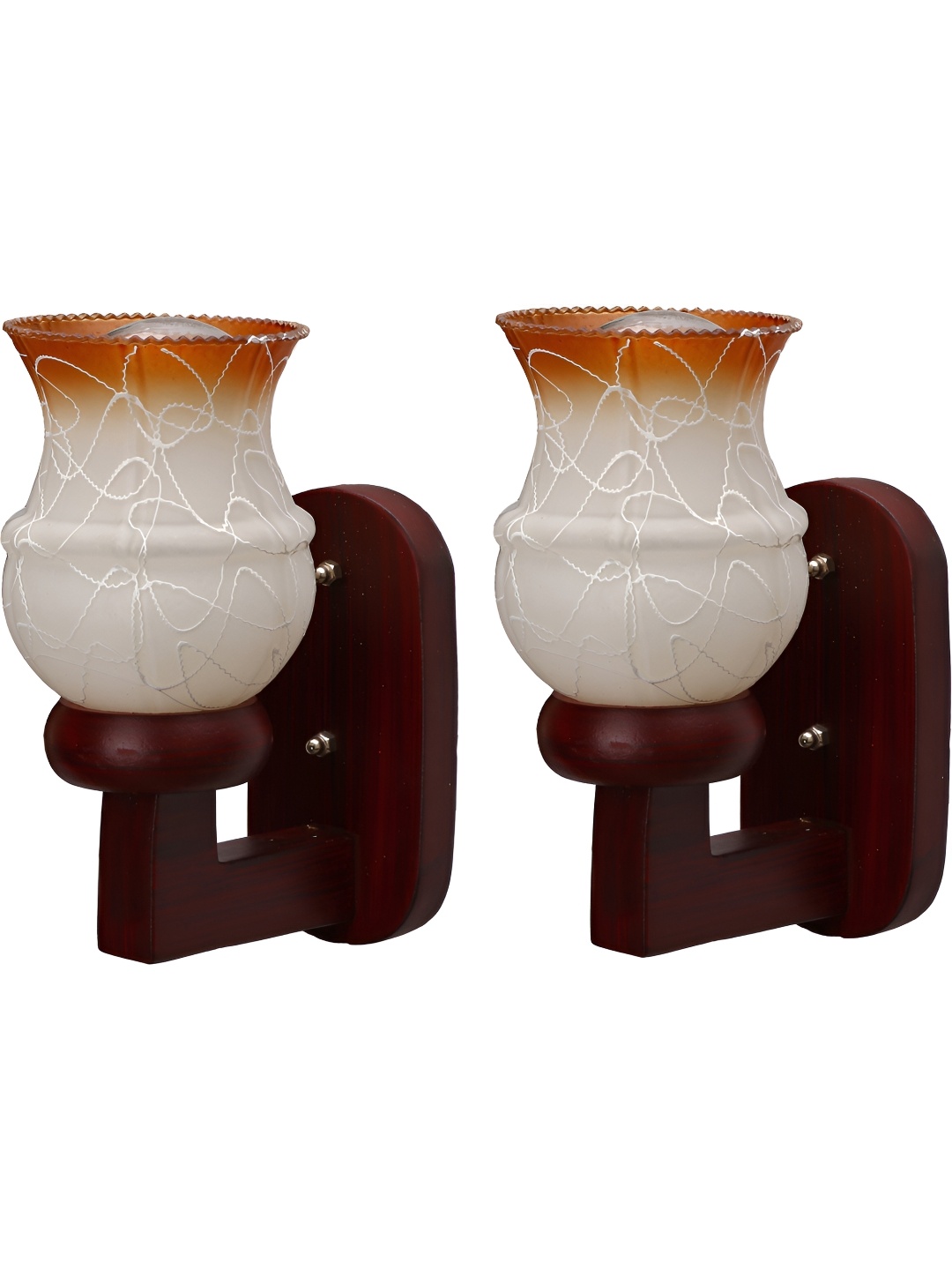 

1ST TIME White & Orange 2 Pcs Printed Bell Shaped Contemporary Glass Wall Lamps