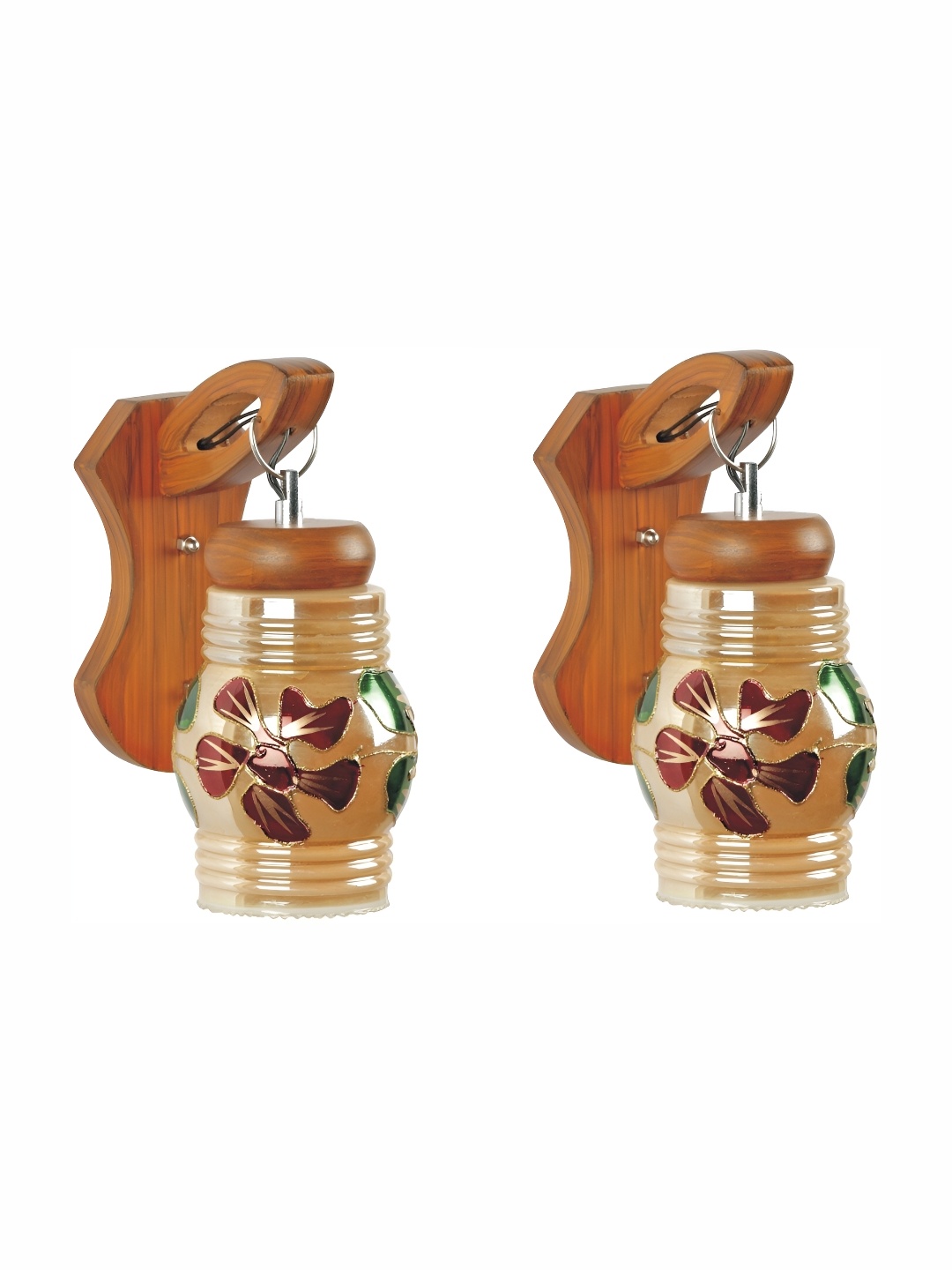 

1ST TIME Brown & Green 2 Pcs Printed Glass Contemporary Abstract Shaped Wall Lamps