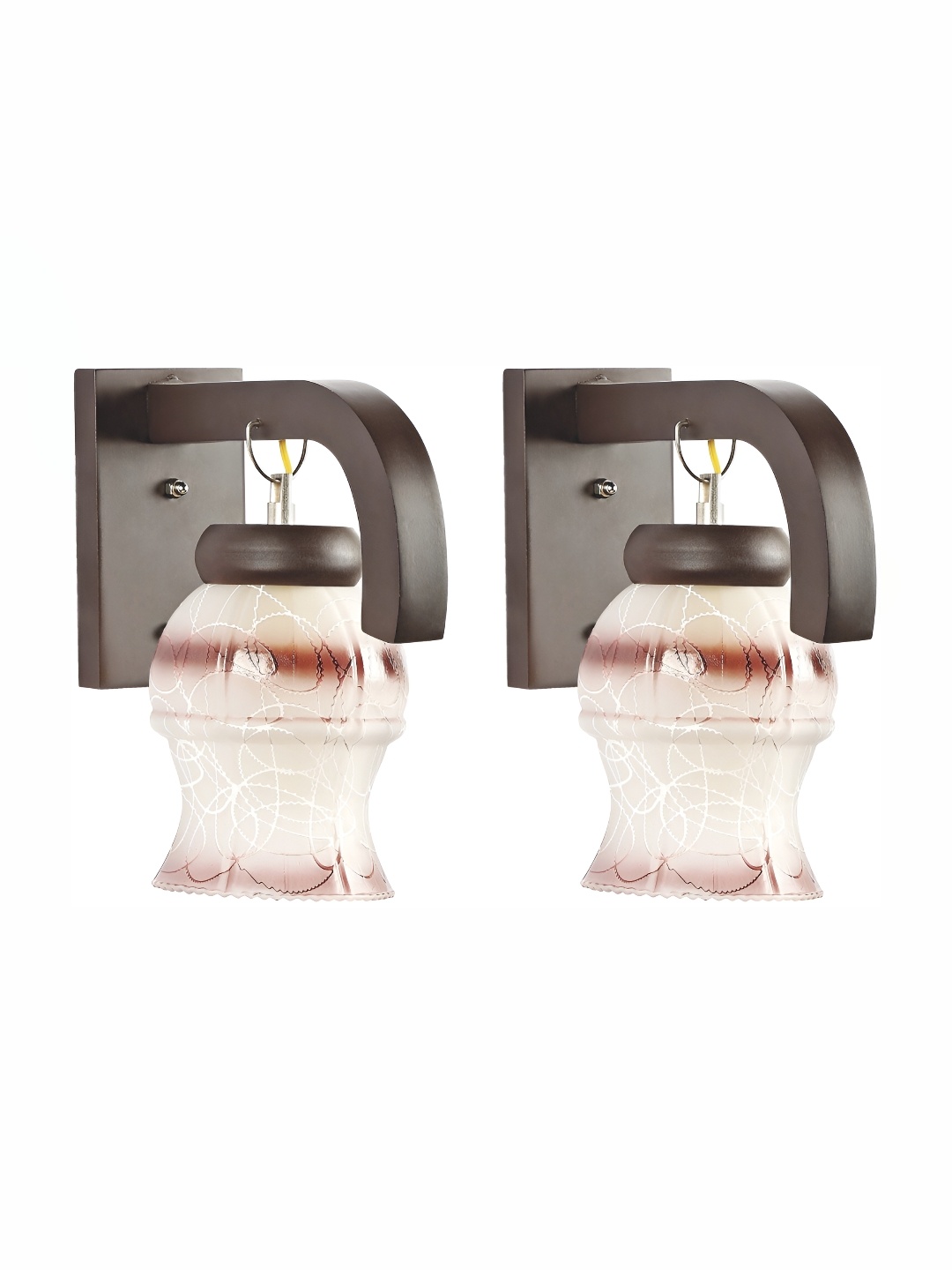

1ST TIME Black & White 2 Pcs Printed Glass Traditional Bell Shaped Wall Lamps
