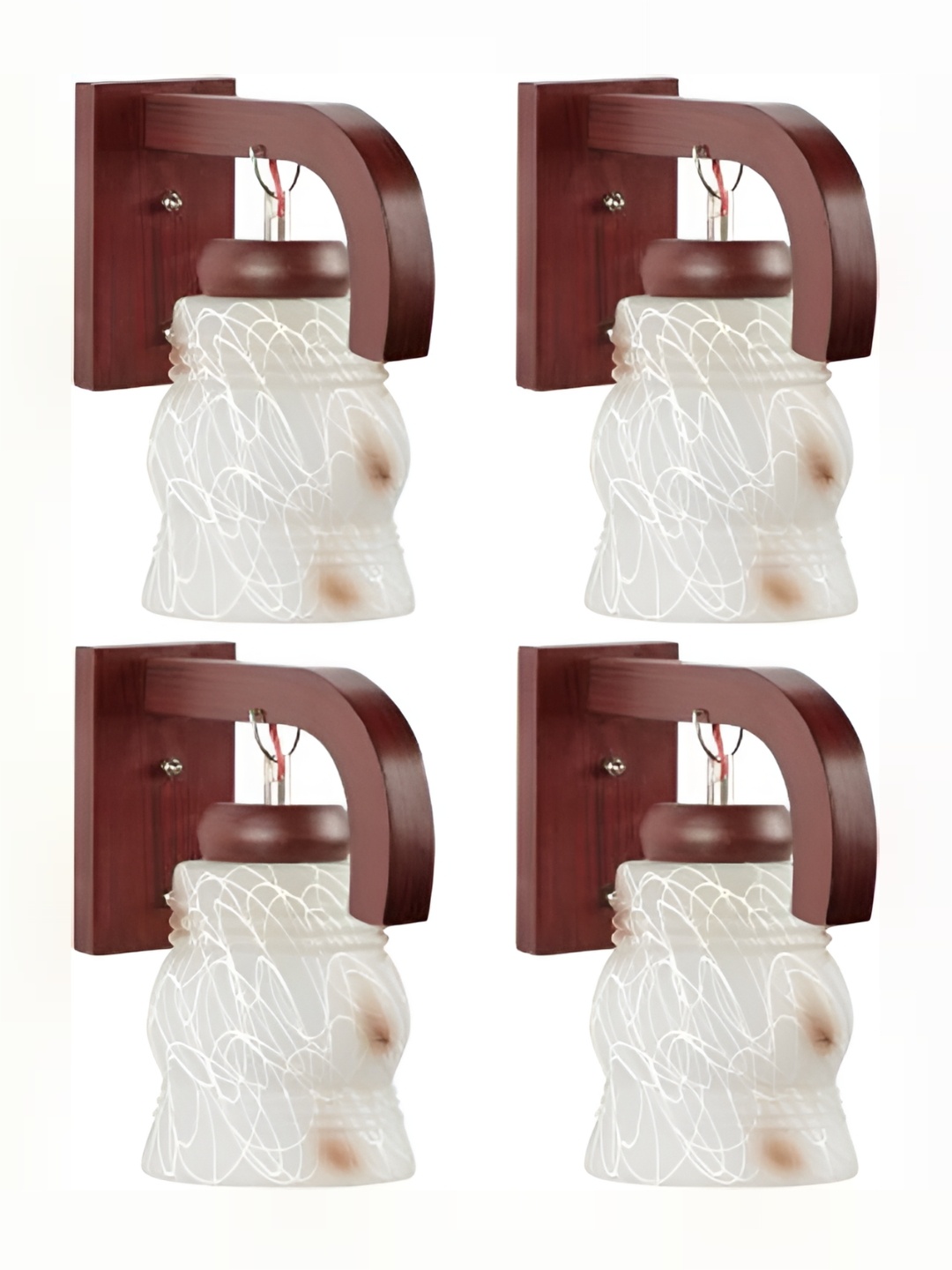 

1ST TIME White & Brown 4 Pcs Glass Textured Bell Shaped Wall Lamps