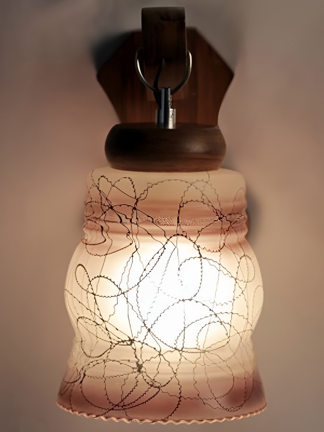 

1ST TIME Brown & White Printed Glass Contemporary Bell Shaped Wall Lamp