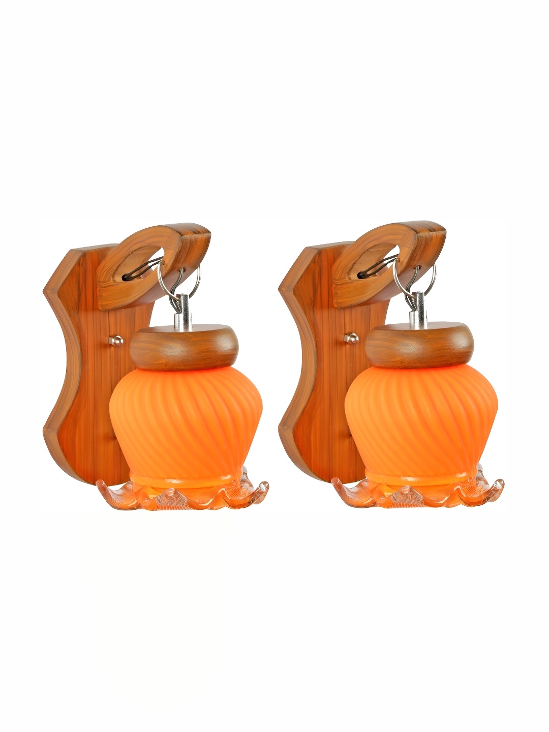 

1ST TIME Brown & Orange 2 Pieces Glass Contemporary Bell Shaped Wall Lamps