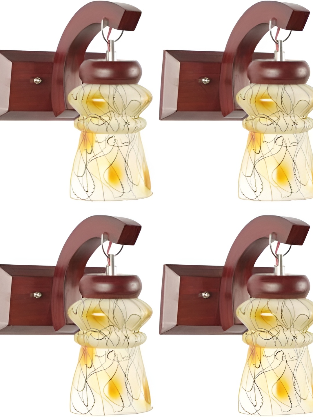 

1ST TIME White & Yellow 4 Pcs Printed Glass Contemporary Cylinder Shaped Wall Lamp