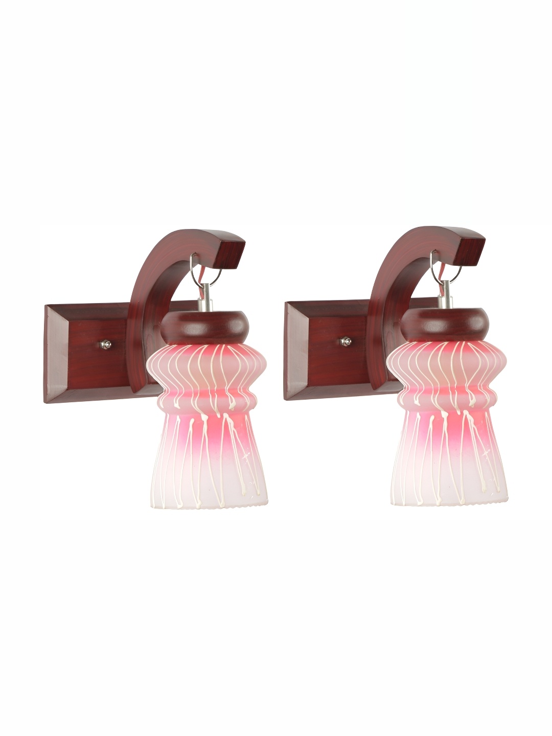 1ST TIME Maroon & White 2 Pcs Printed Glass Contemporary Wall Lamp