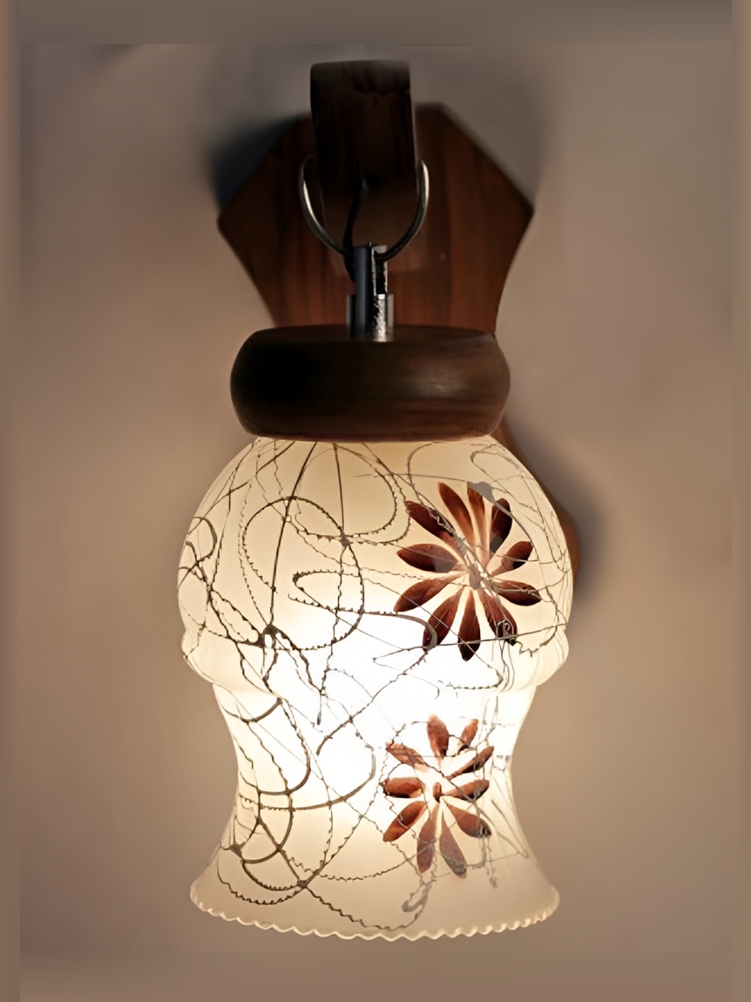 

1ST TIME White & Brown Textured Glass Traditional Bell Shaped Wall Lamp