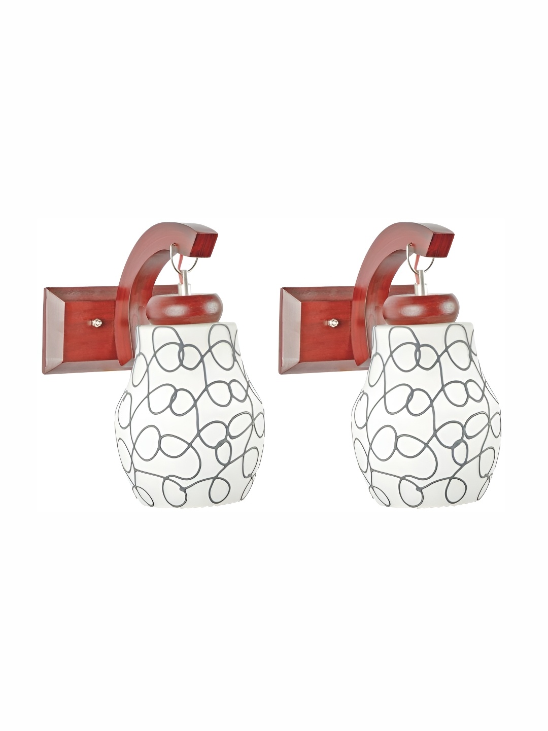 

1ST TIME White & Black 2 Pcs Printed Glass Bell Shaped Wall Lamps