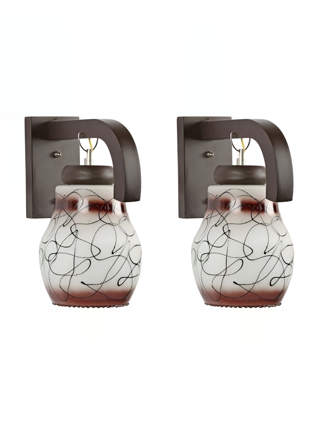 

1ST TIME White & Black 2 Pieces Printed Glass Traditional Bell Shaped Wall Lamps