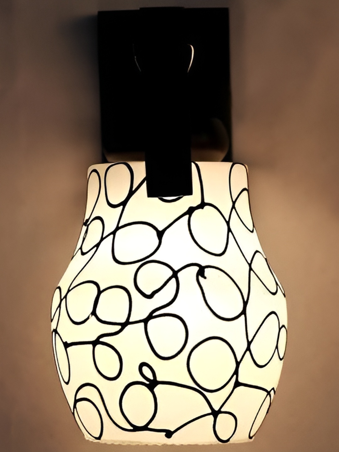 

1ST TIME White & Black Printed Glass Contemporary Bell Shaped Wall Lamps