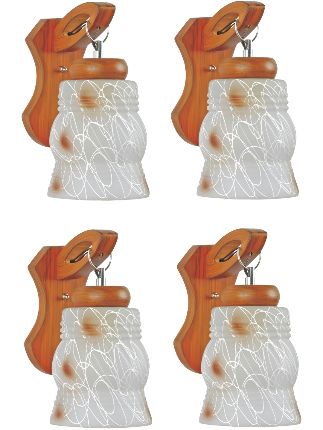 

1ST TIME White & Brown 4 Pieces Printed Glass Traditional Bell Shaped Wall Lamps