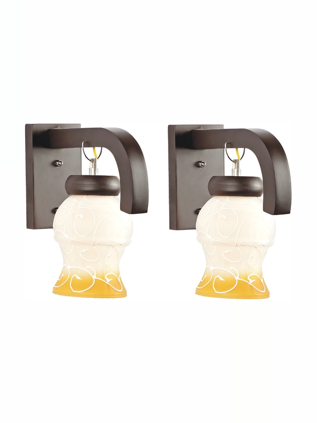 1ST TIME Black & White 2 Pcs Printed Glass Bell Shaped Wall Lamps