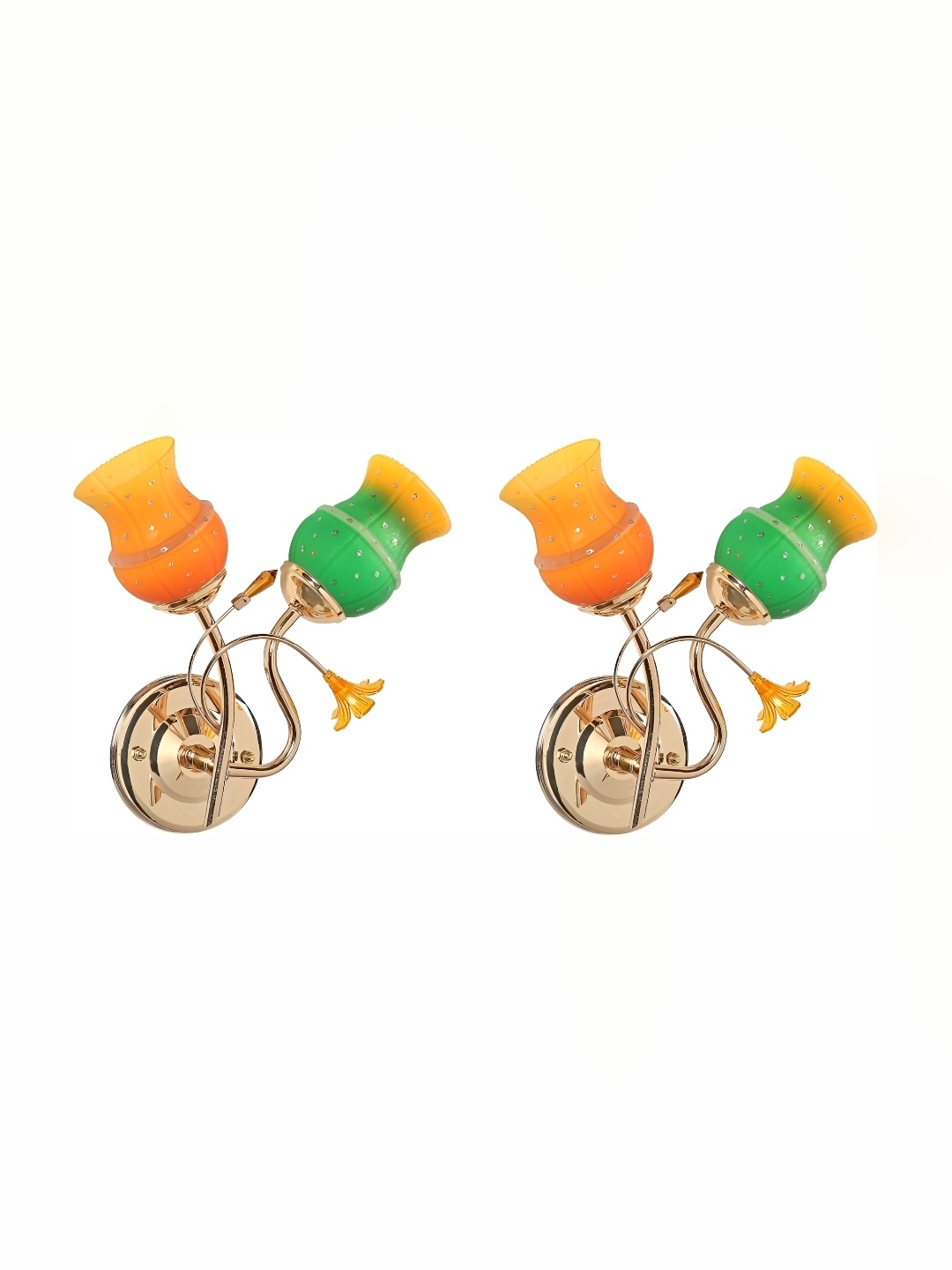 

1ST TIME White & Yellow 2 Pcs Printed Glass Traditional Wall Lamp