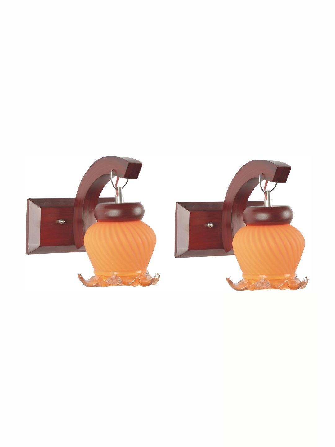 

1ST TIME Orange & Brown 2 Pieces Printed Glass Traditional Wall Lamps