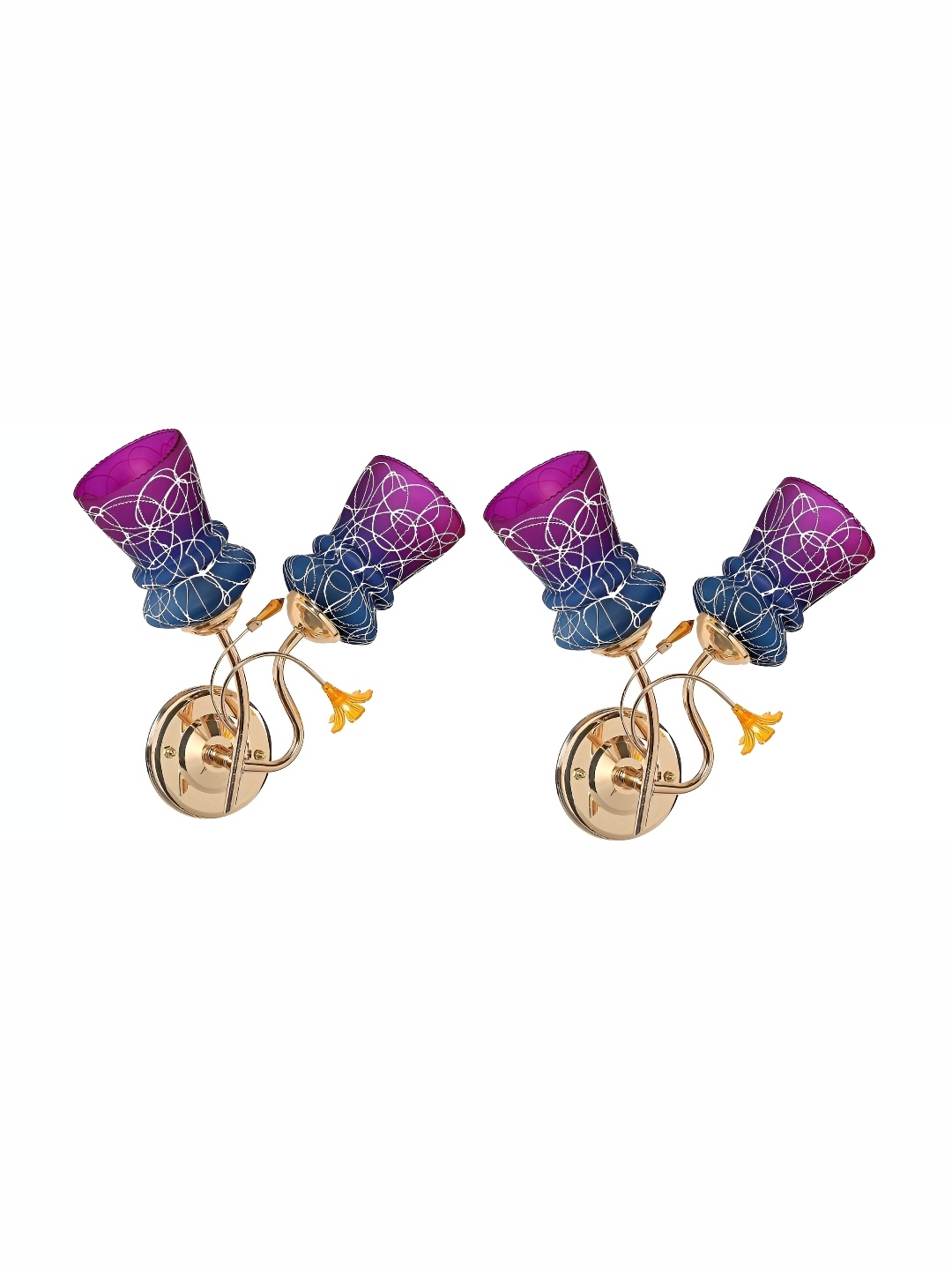 

1ST TIME Blue & Purple 2 Pieces Printed Glass Contemporary Bell Shaped Wall Lamps