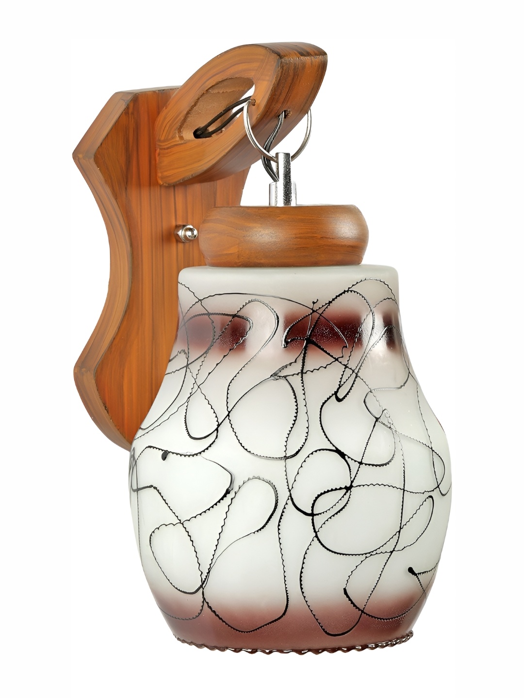 1ST TIME White & Brown Printed Bell Shaped Glass Wall Lamps