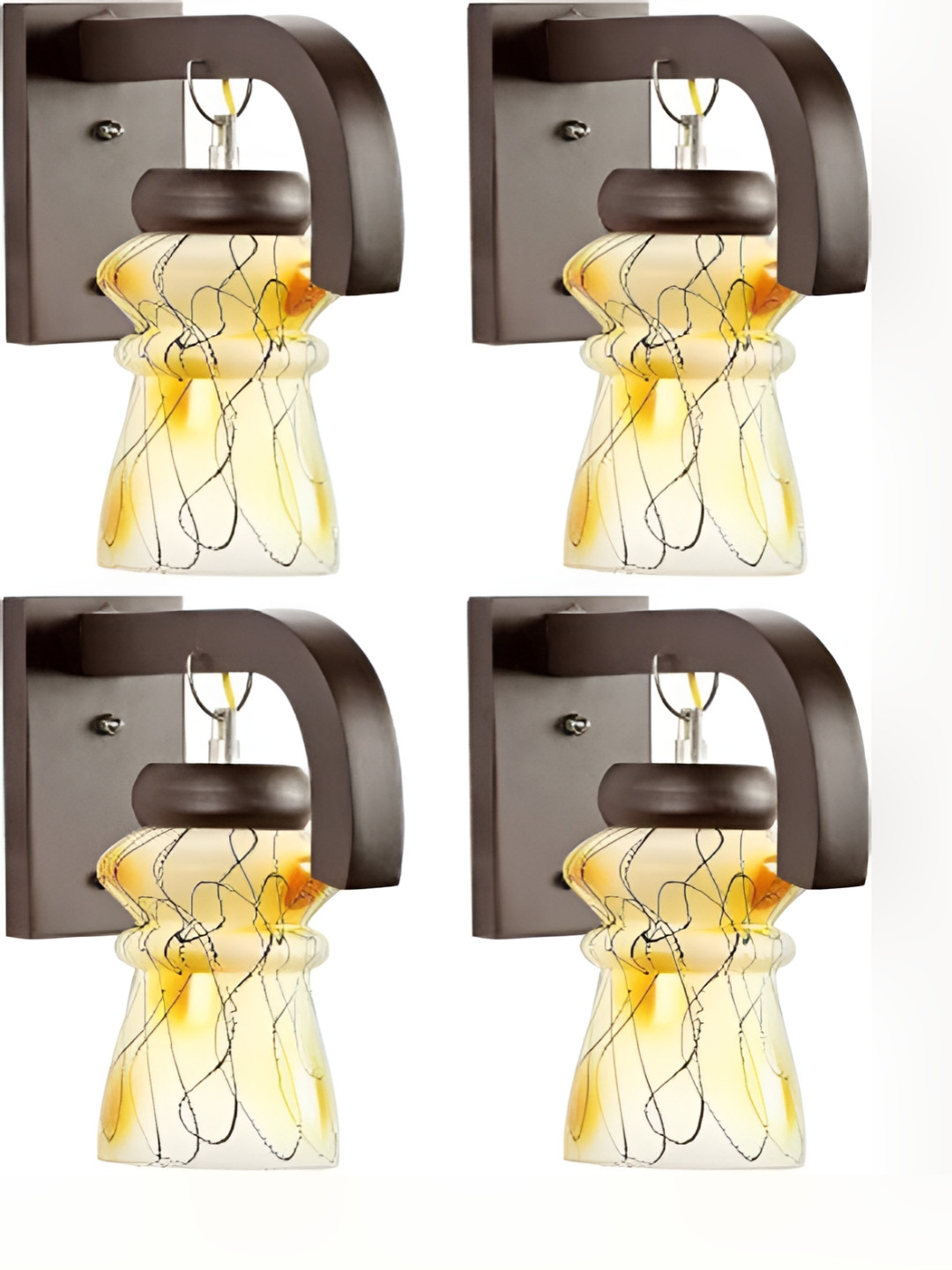 

1ST TIME White & Yellow 4 Pcs Printed Abstract Shaped Contemporary Glass Wall Lamp