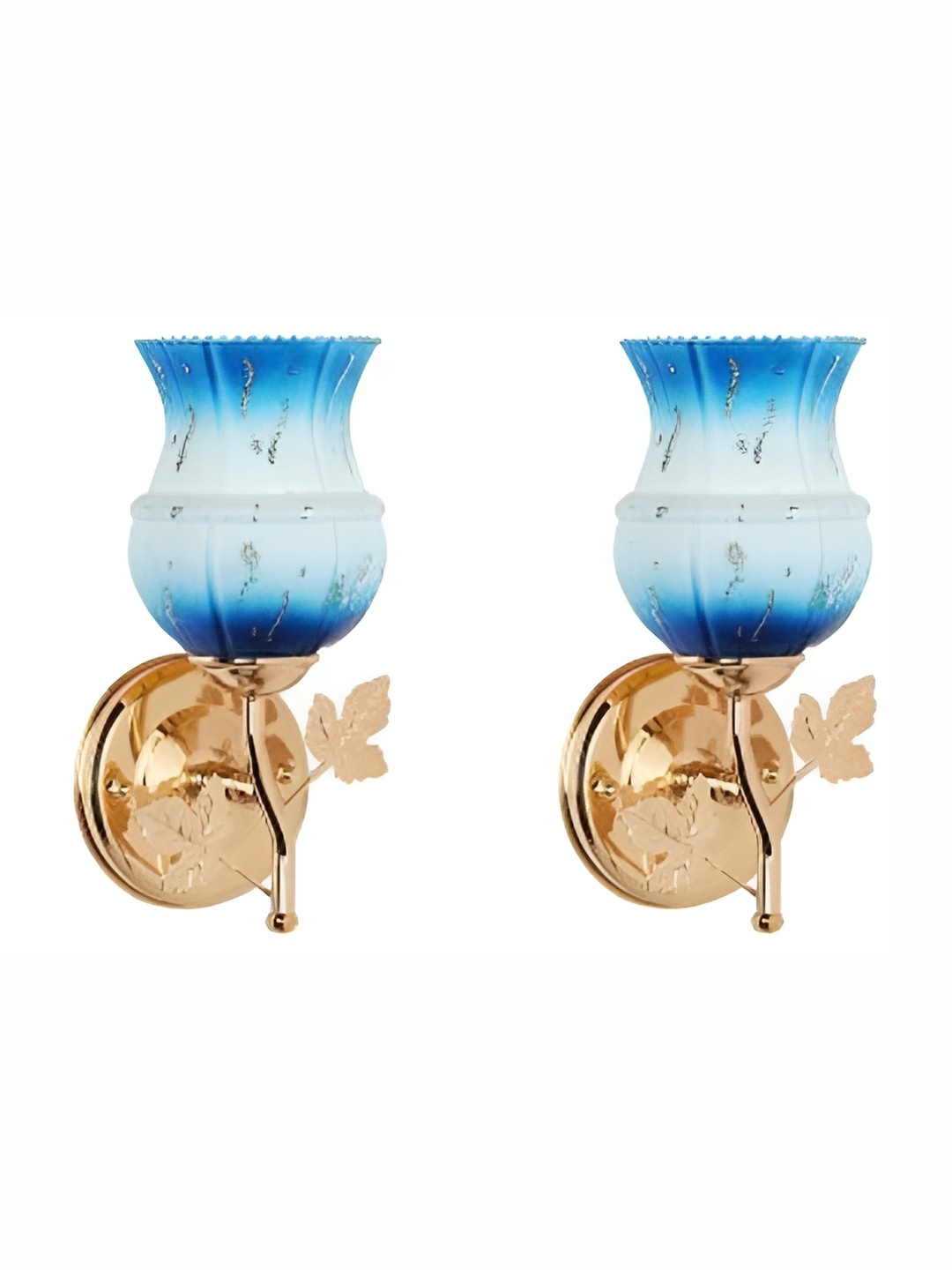 

1ST TIME Blue & Gold-Toned 2 Pieces Printed Glass Traditional Wall Lamp