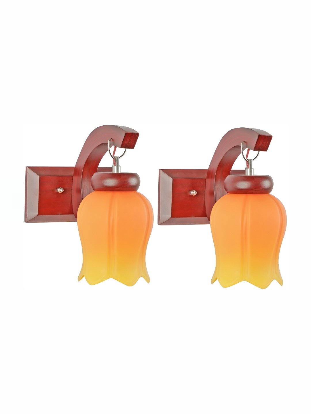 1ST TIME Orange & Yellow 2 Pcs Glass Traditional Bell Shaped Wall Lamps
