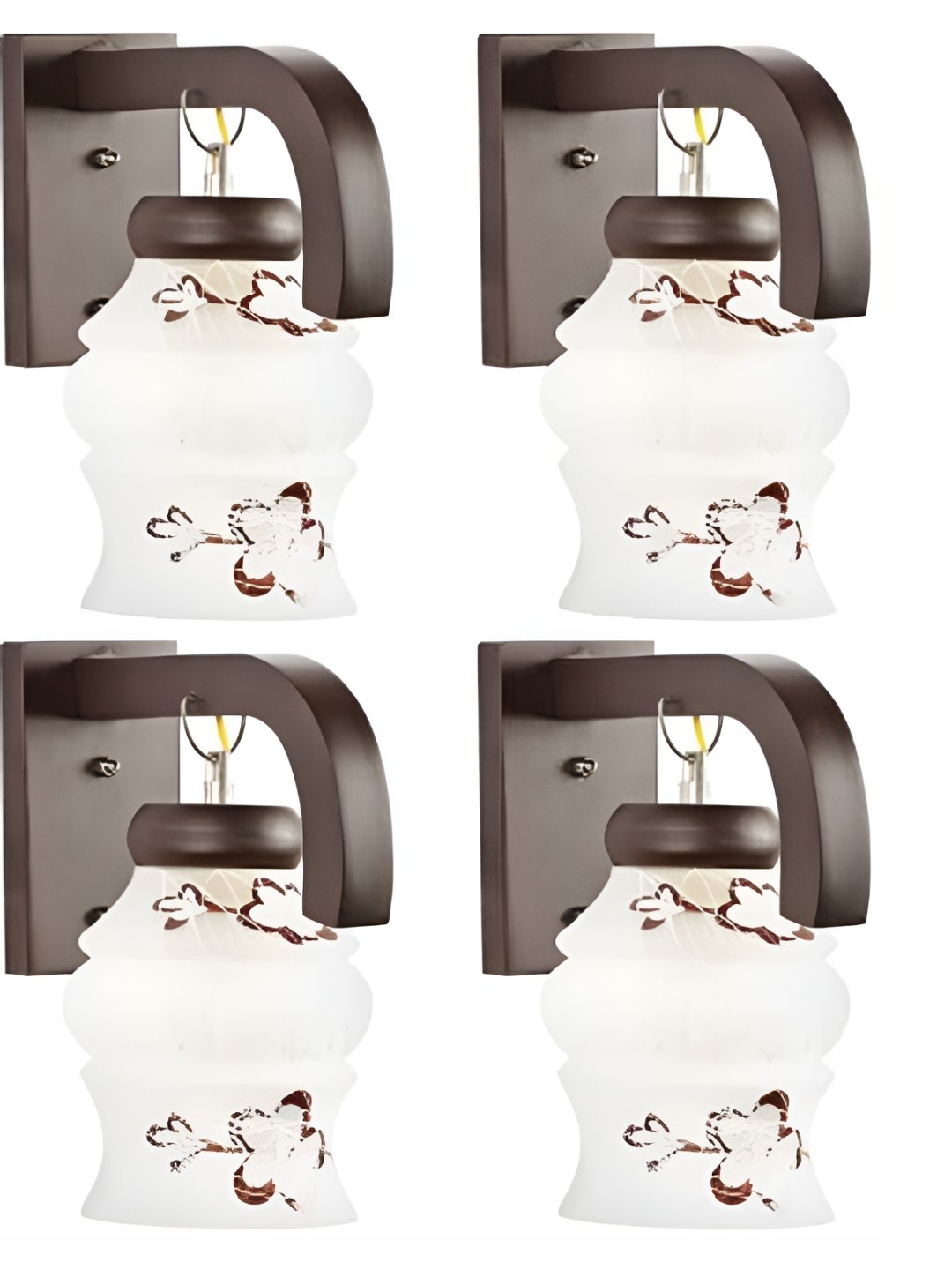

1ST TIME White & Brown 4 Pieces Printed Glass Traditional Wall Lamps