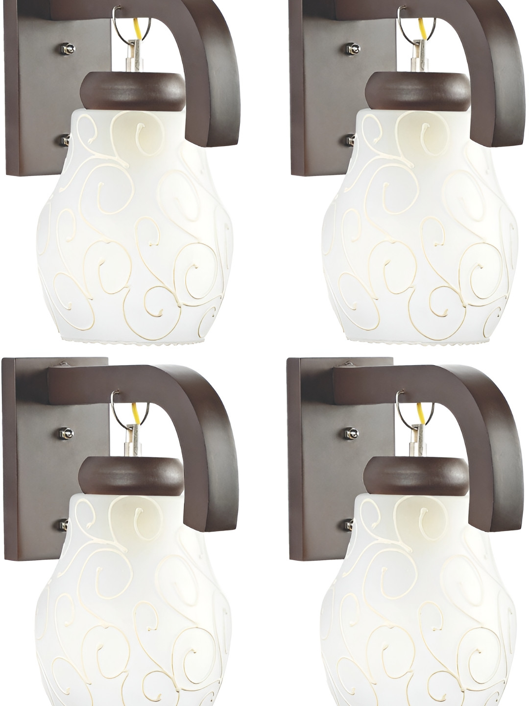 

1ST TIME White & Black 4 Pieces Printed Glass Contemporary Bell Shaped Wall Lamps