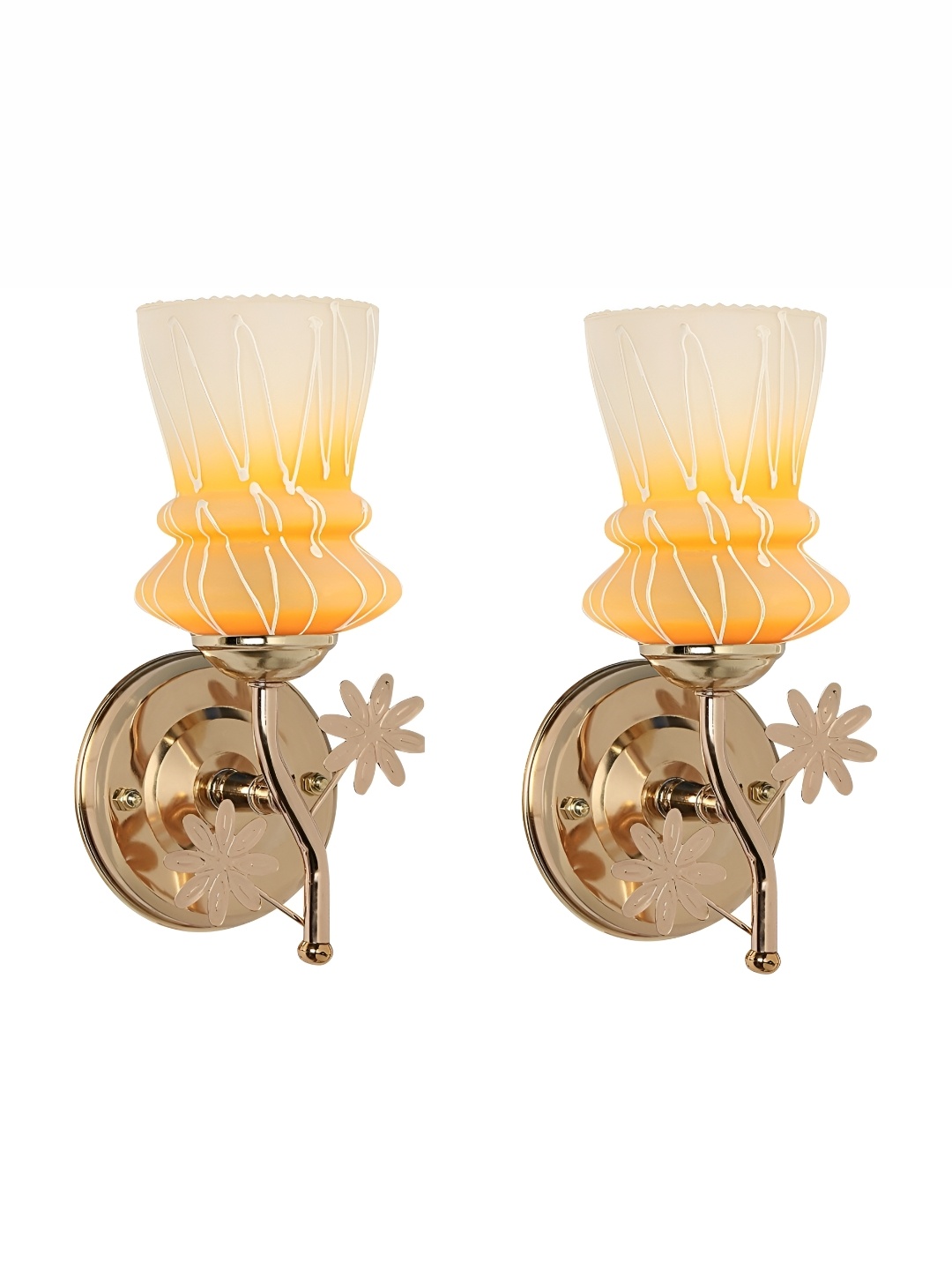 

1ST TIME Yellow & White 2 Pieces Printed Glass Contemporary Wall Lamps