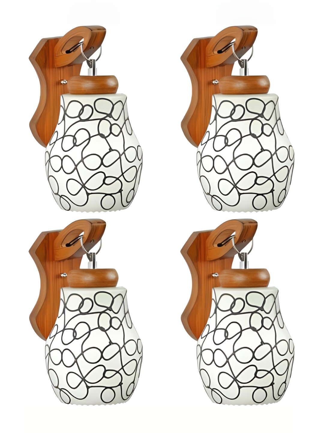 

1ST TIME White & Black 4 Pieces Printed Glass Contemporary Bell Shaped Wall Lamps