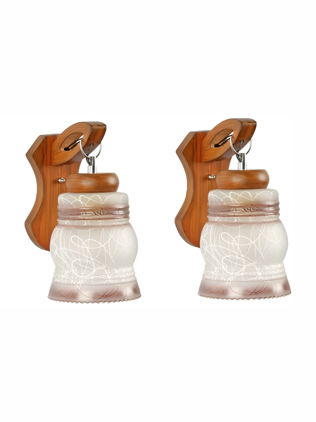 

1ST TIME White & Brown 2 Pieces Printed Glass Contemporary Bell Shaped Wall Lamps