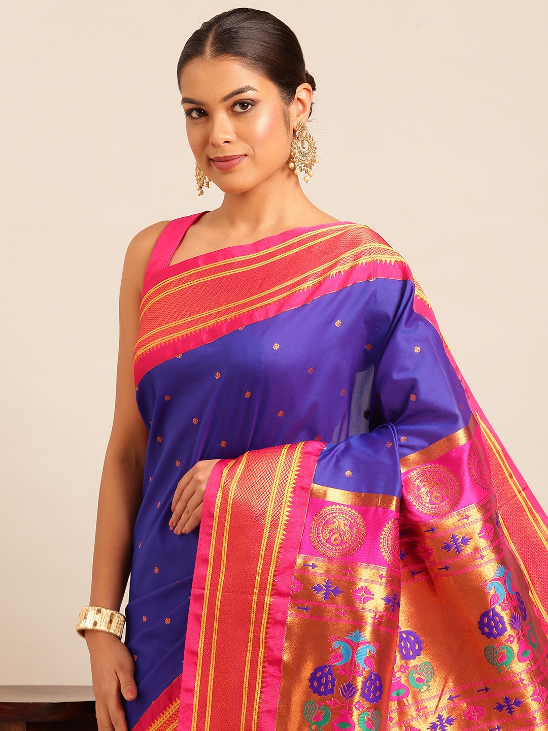 

Varkala Silk Sarees Ethnic Motifs Woven Design Zari Paithani Saree, Blue