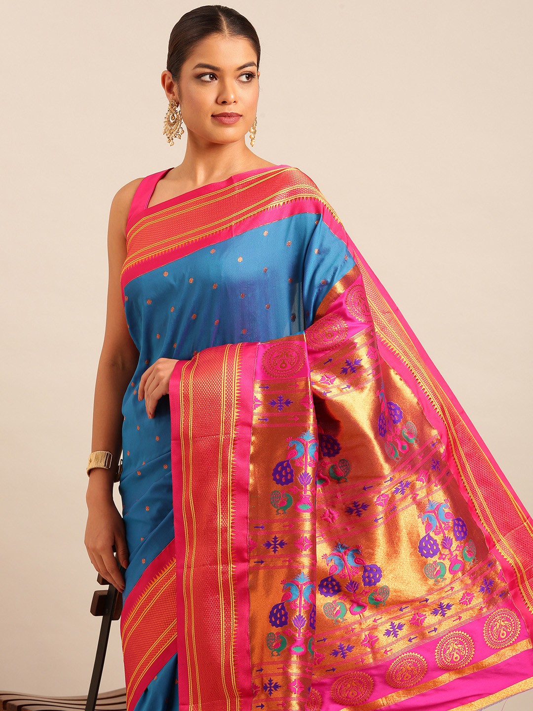 

Varkala Silk Sarees Ethnic Motifs Zari Paithani Saree, Blue