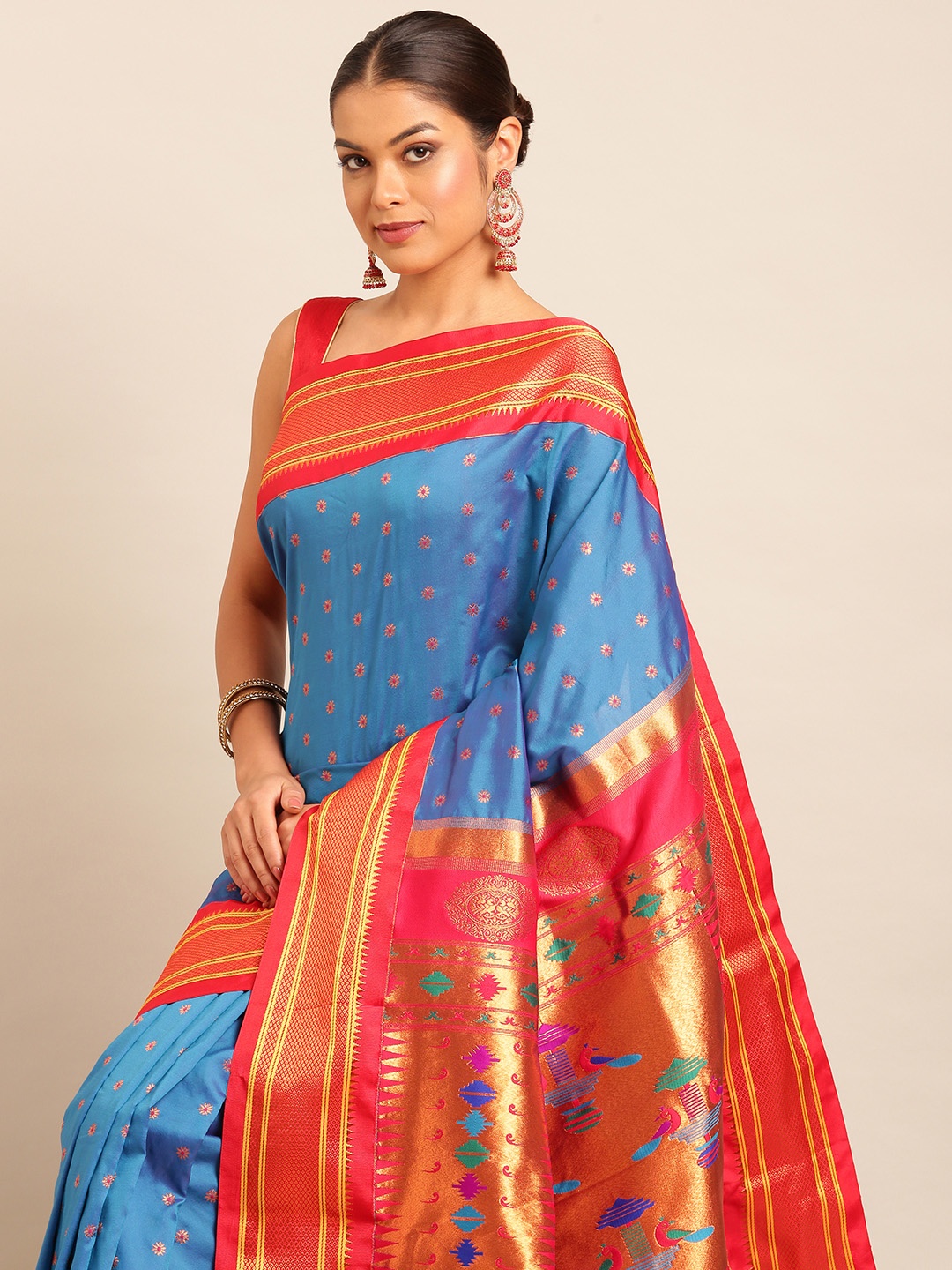

Varkala Silk Sarees Ethnic Motifs Zari Paithani Saree, Blue