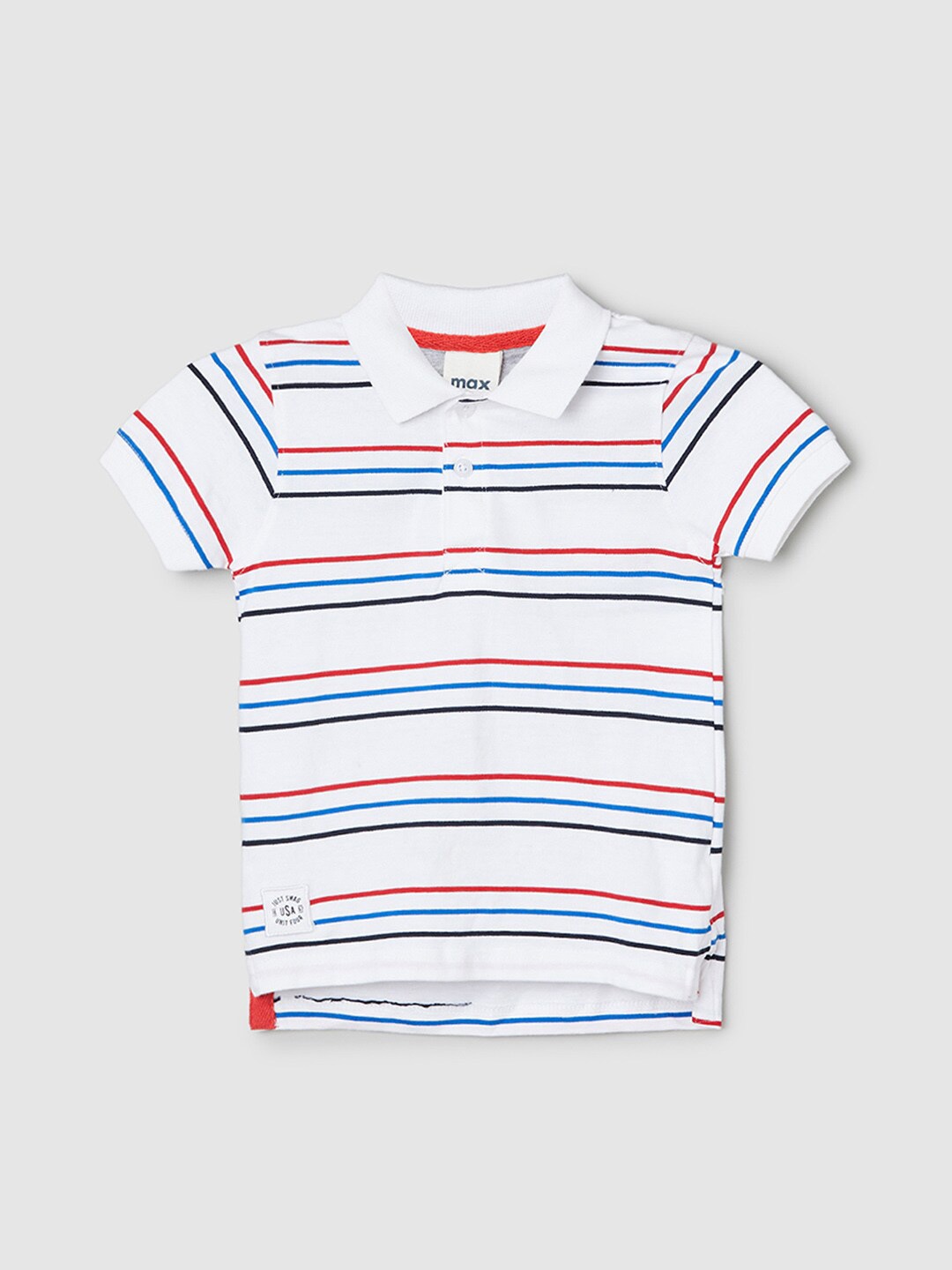 

max Boys Striped Polo Collar Casual T-shirt, White
