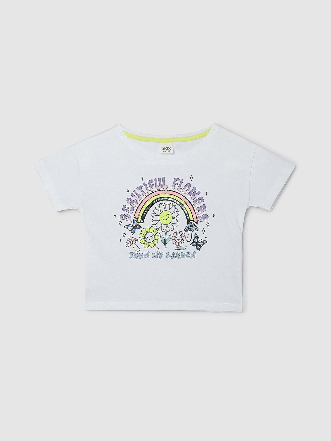 

max Girls Typography Printed Round Neck Pure Cotton T-shirt, White