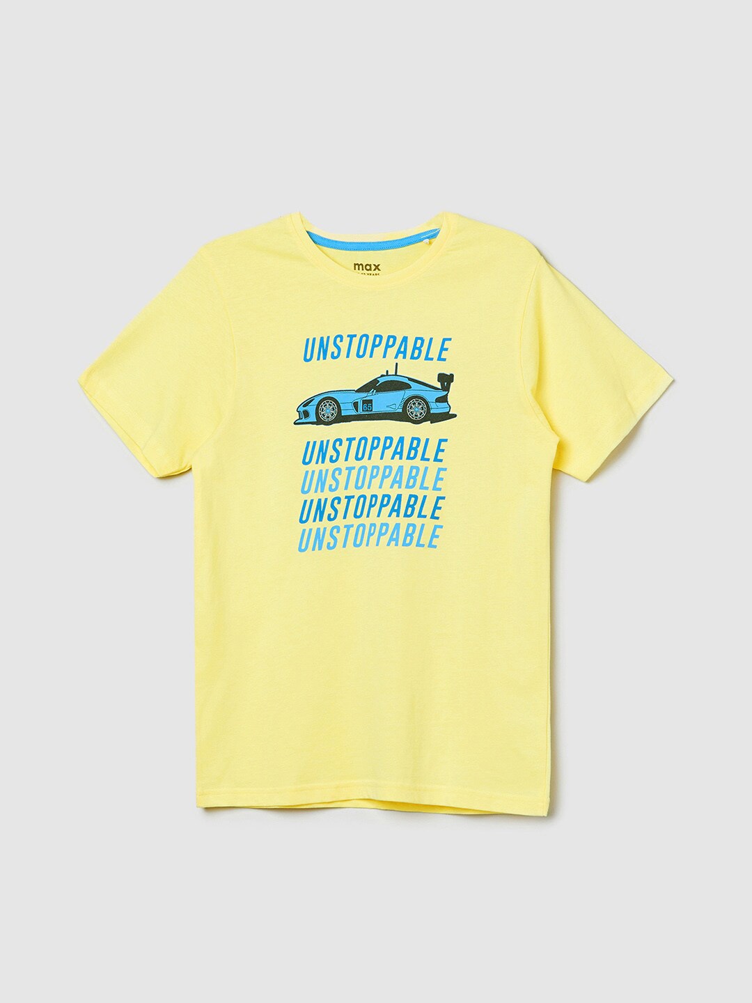 

max Boys Typography Printed Pure Cotton T-shirt, Yellow