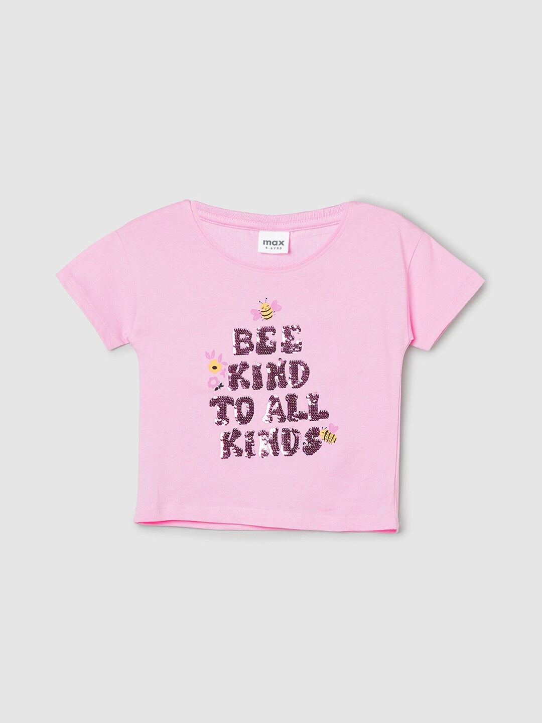

max Girls Typography Printed Pure Cotton T-shirt, Pink