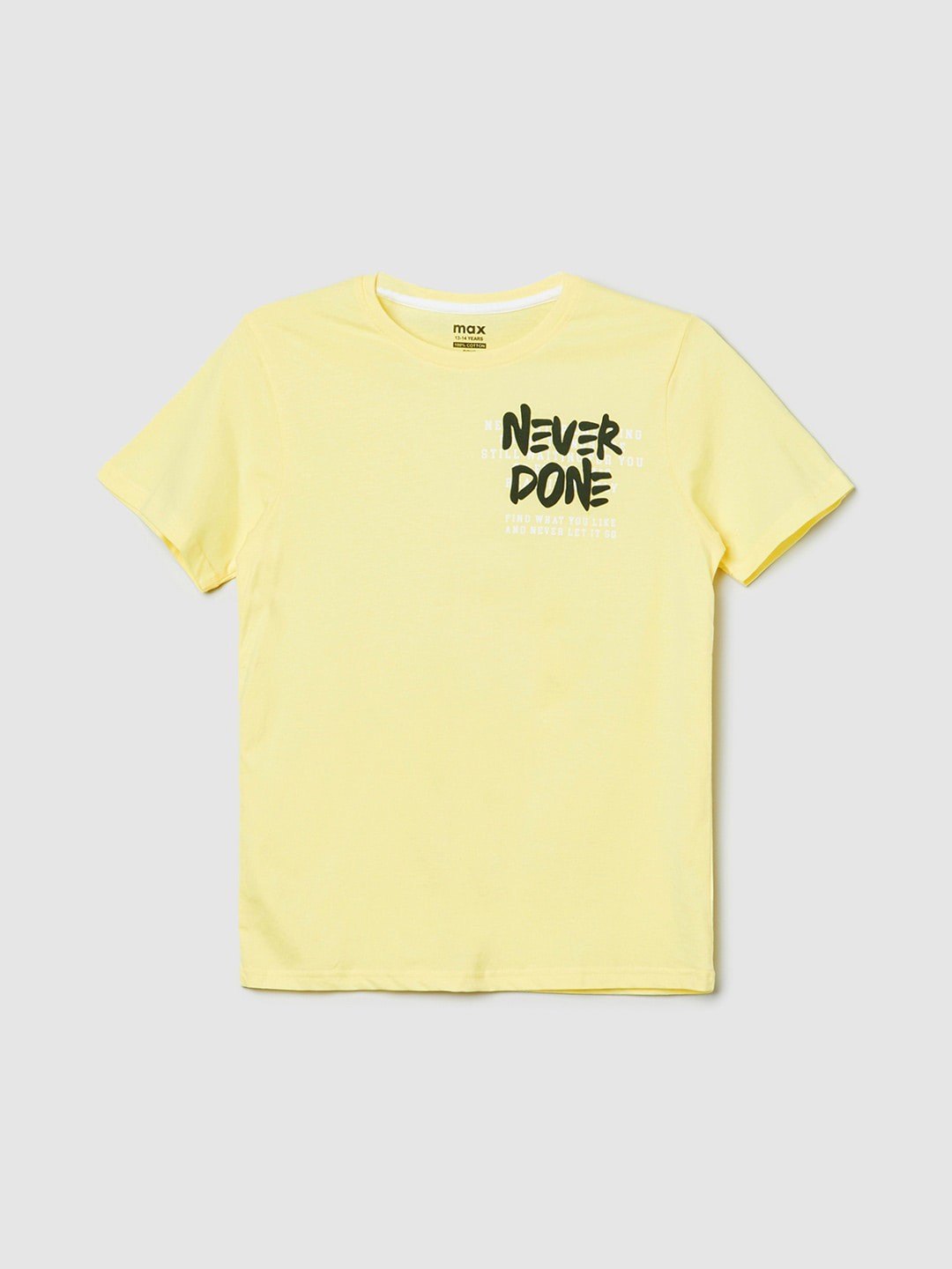 

max Boys Typography Printed Cotton T-shirt, Yellow