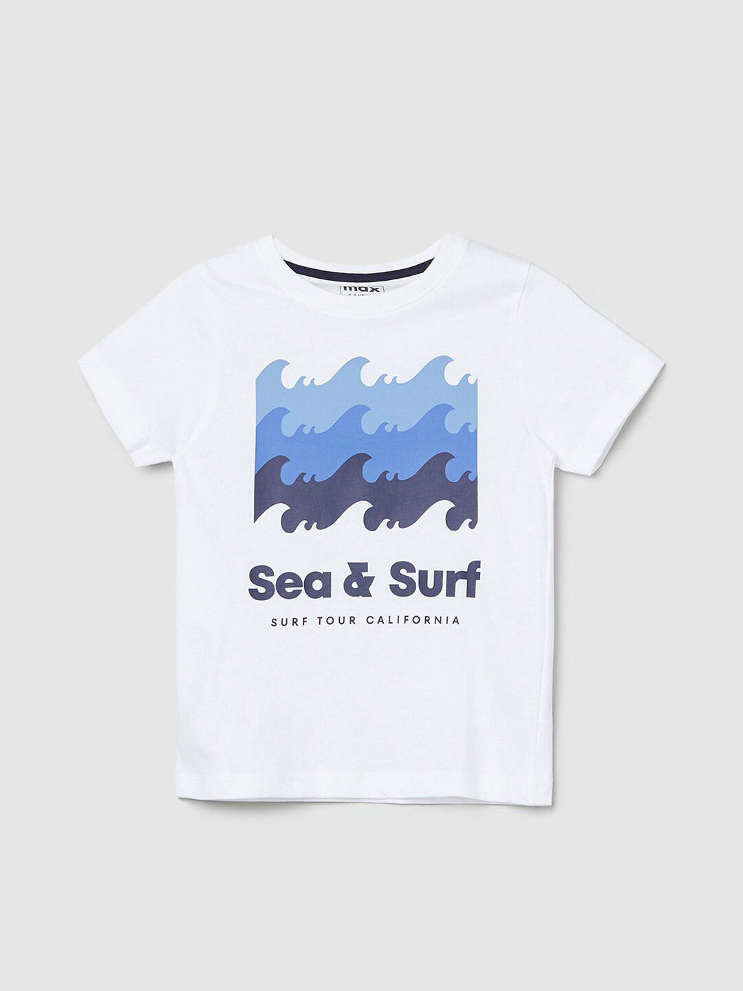 

max Boys Graphic Printed Round Neck Pure Cotton T-shirt, White