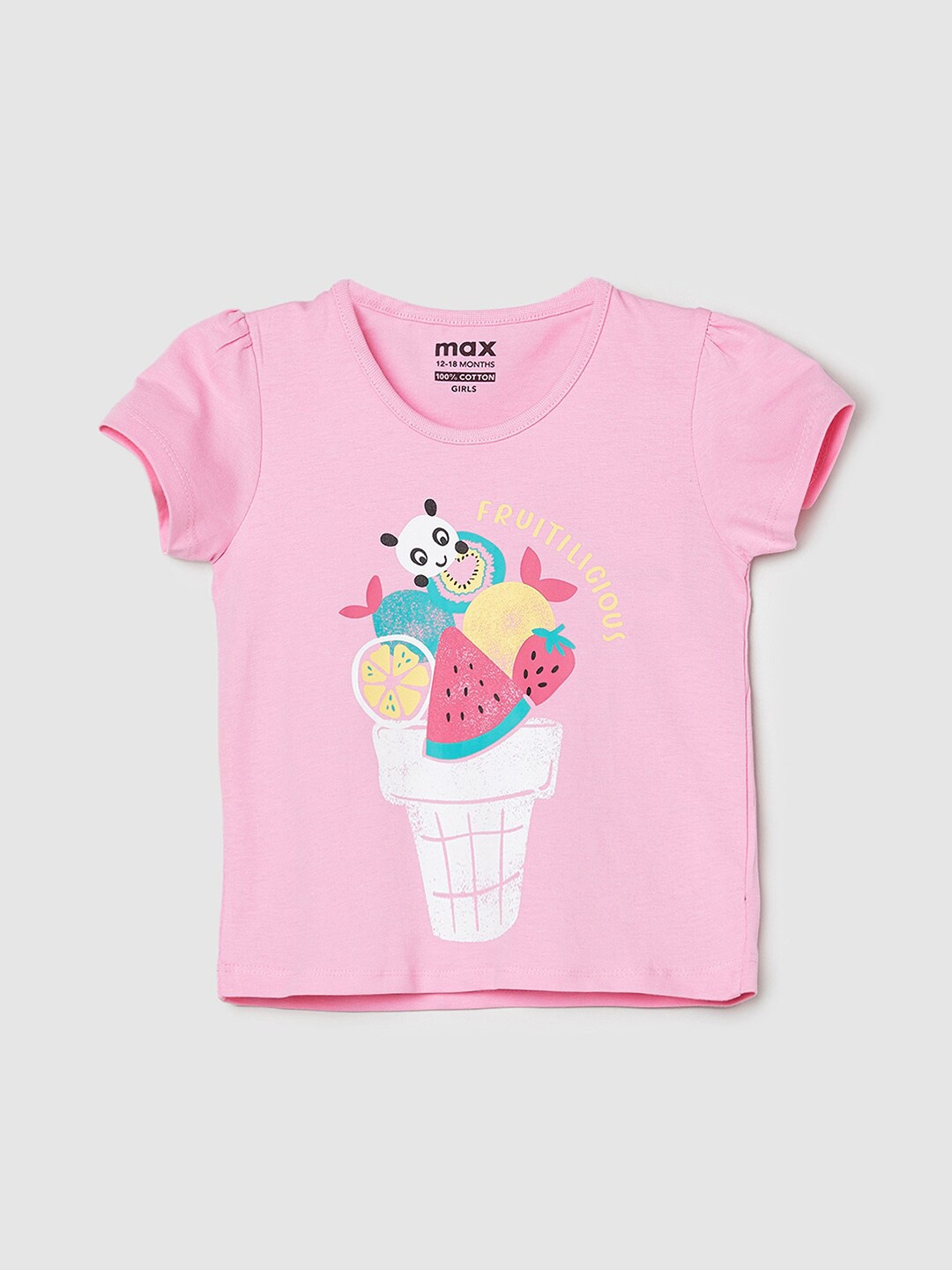 

max Girls Graphic Printed Pure Cotton T-shirt, Pink